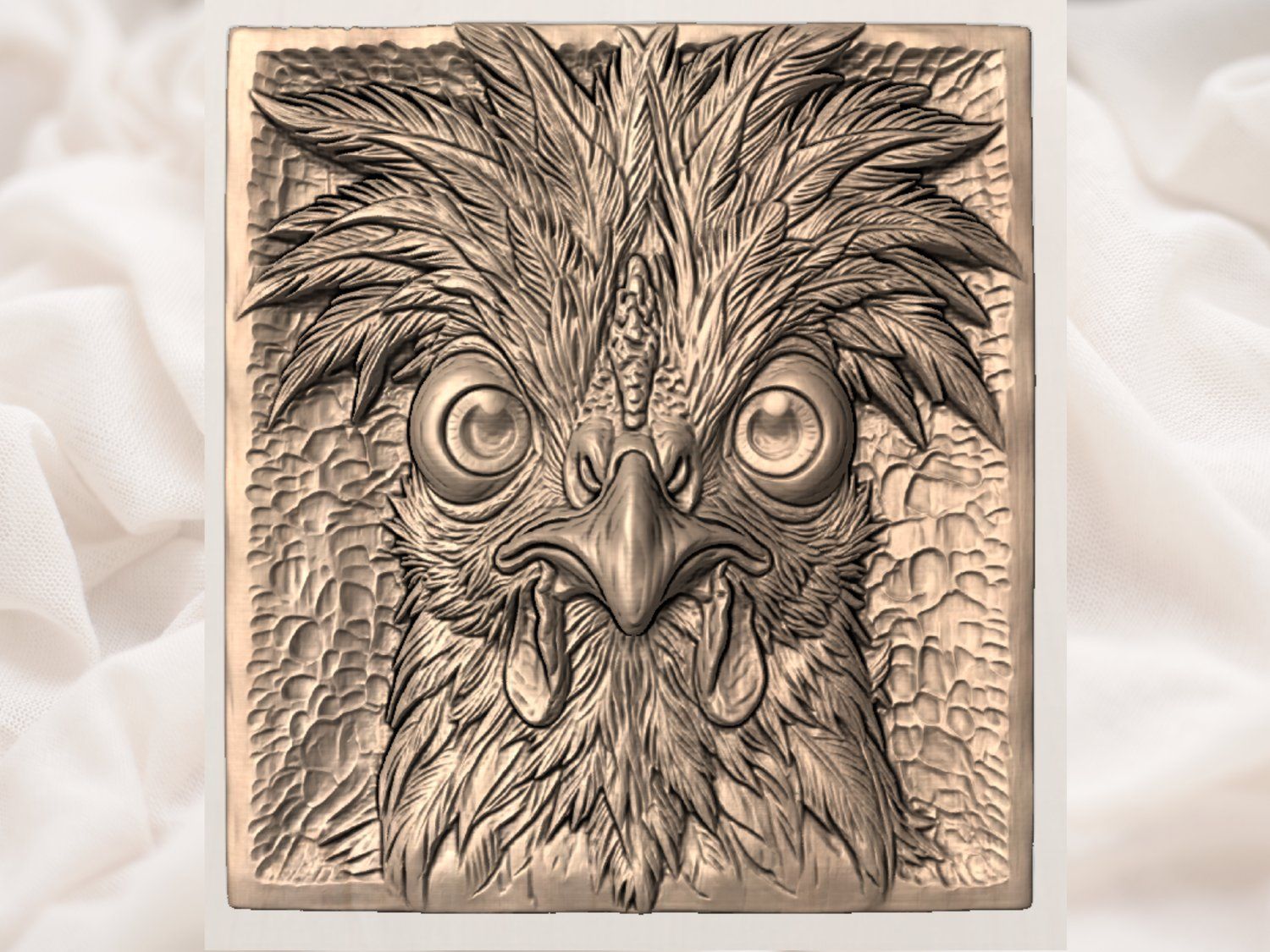 Whimsical Crazy Chicken Portrait CNC Relief STL bas-relief STL — view 3