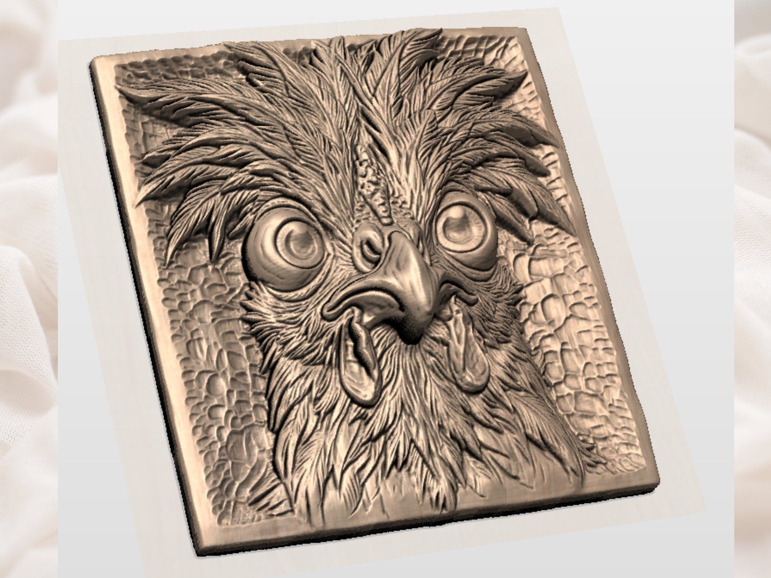Whimsical Crazy Chicken Portrait CNC Relief STL bas-relief STL — view 4