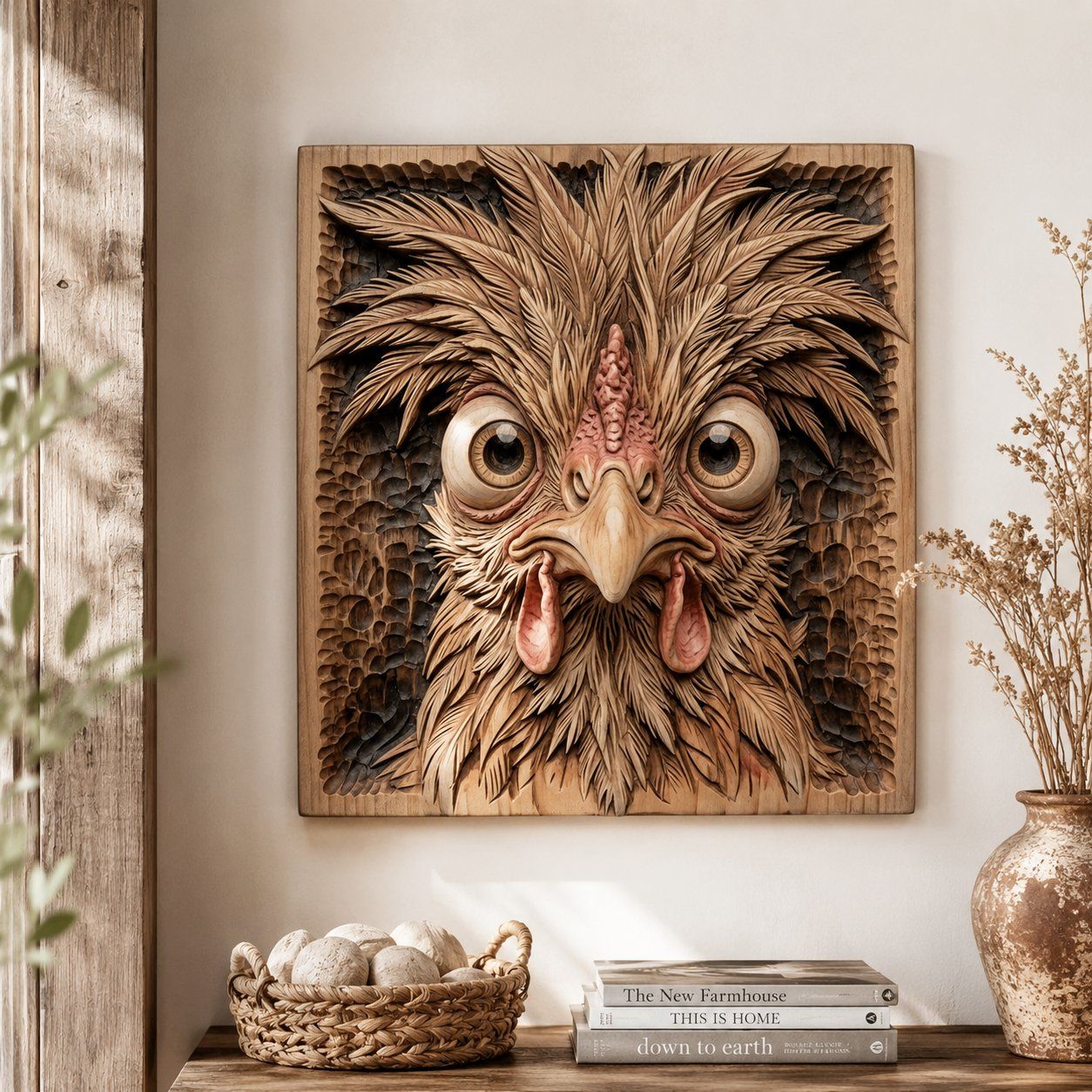 Whimsical Crazy Chicken Portrait CNC Relief STL bas-relief STL — view 6