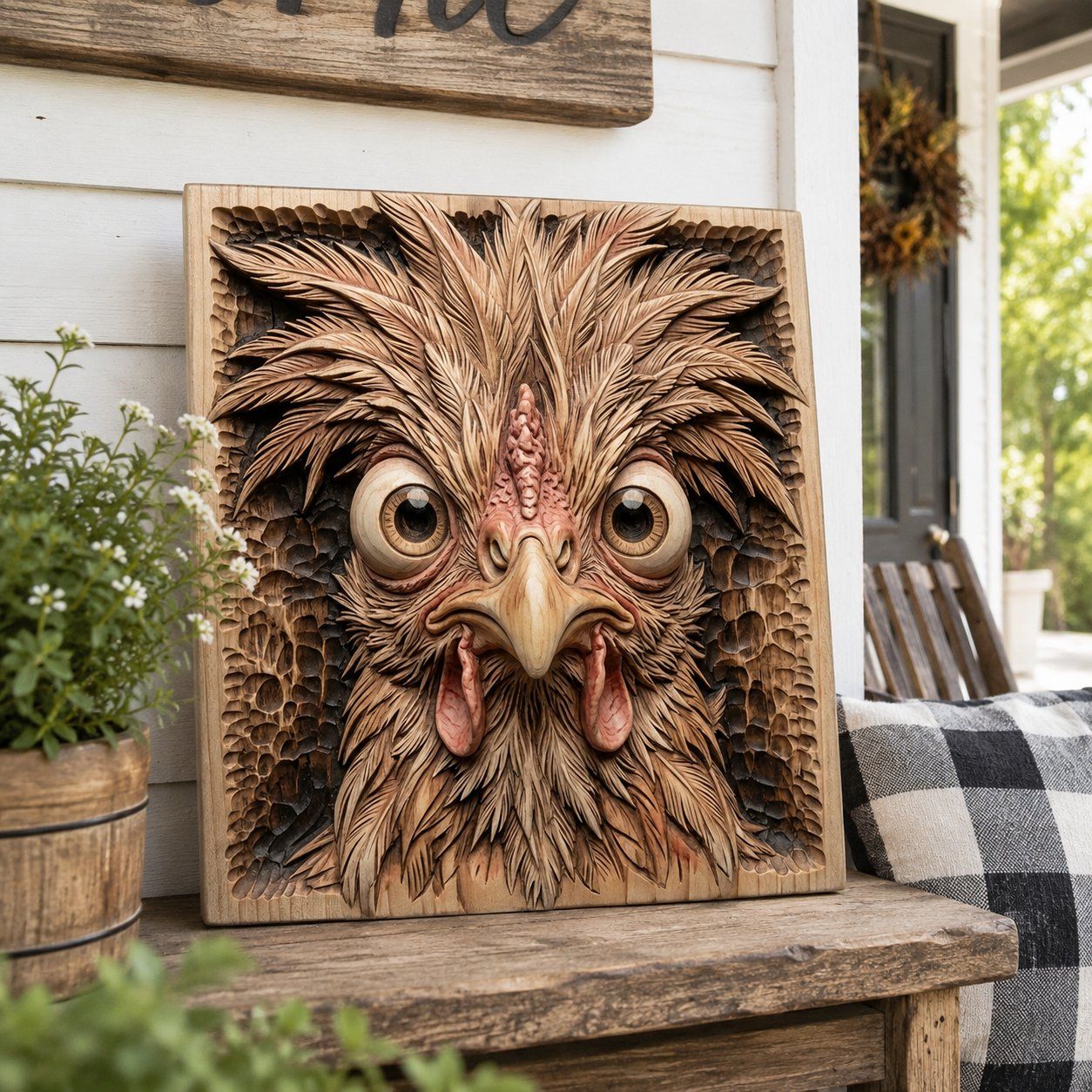 Whimsical Crazy Chicken Portrait CNC Relief STL bas-relief STL — view 8