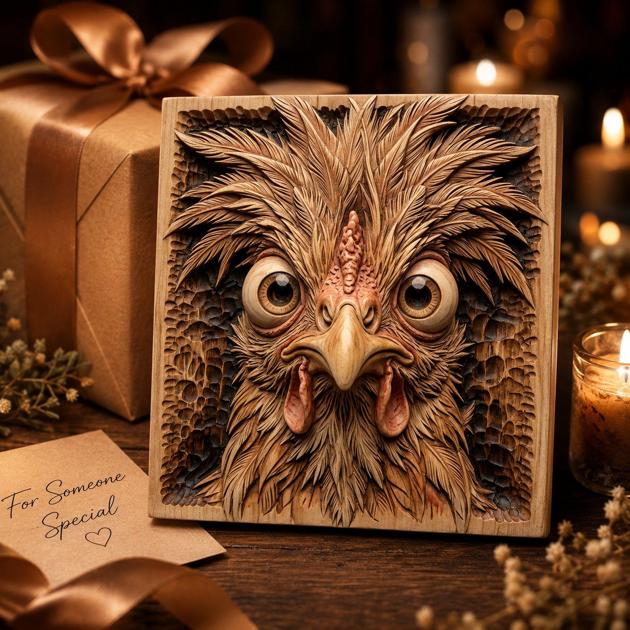 Whimsical Crazy Chicken Portrait CNC Relief STL bas-relief STL — view 9