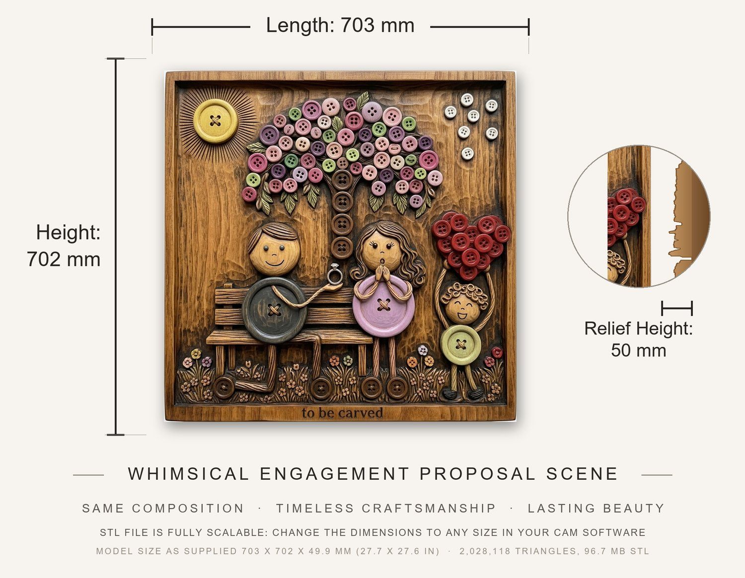 Whimsical Engagement Proposal Scene CNC Relief STL bas-relief STL — view 3