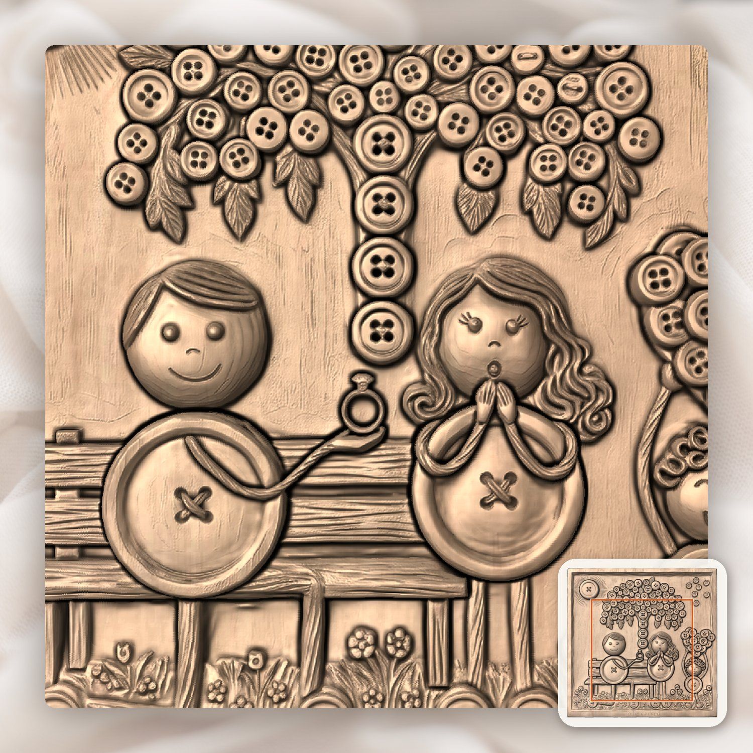 Whimsical Engagement Proposal Scene CNC Relief STL bas-relief STL — view 7