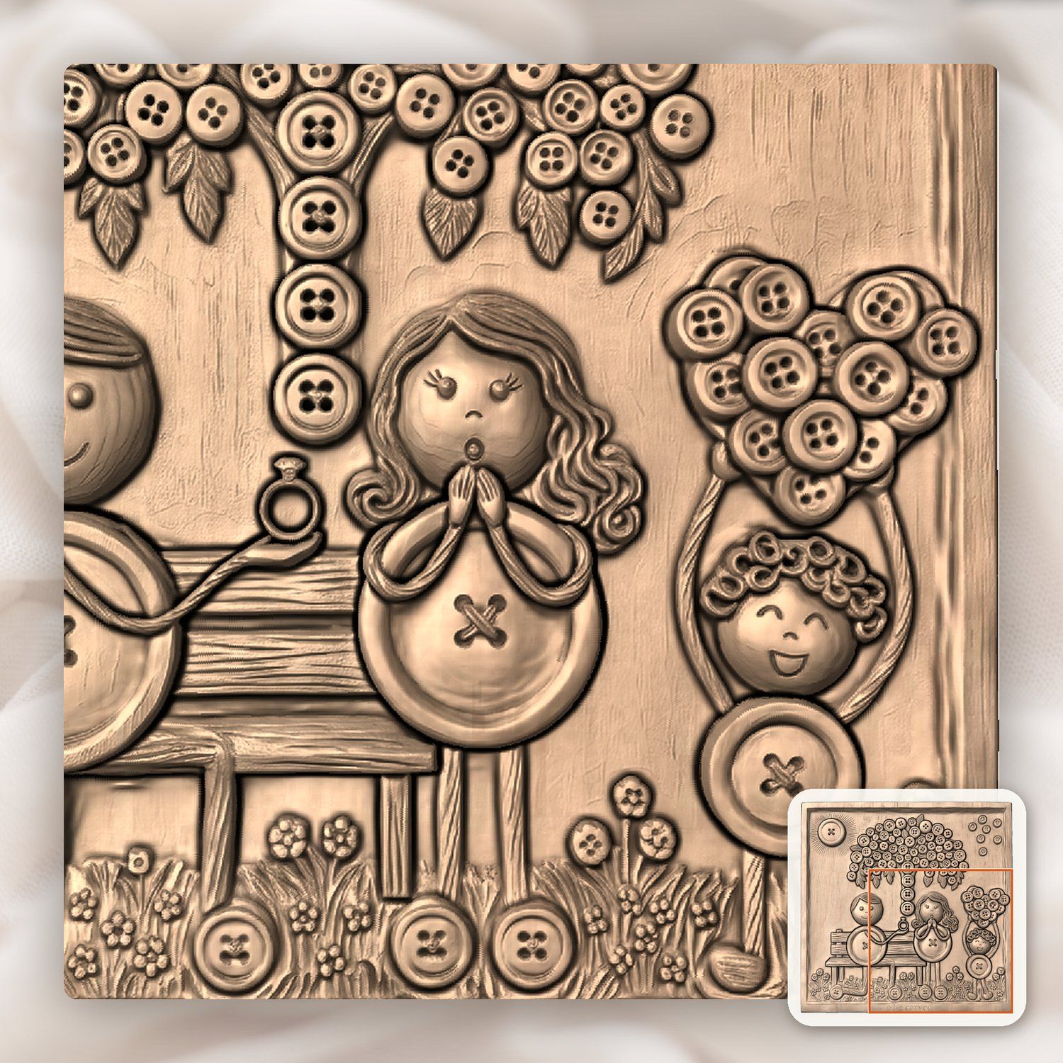 Whimsical Engagement Proposal Scene CNC Relief STL bas-relief STL — view 9