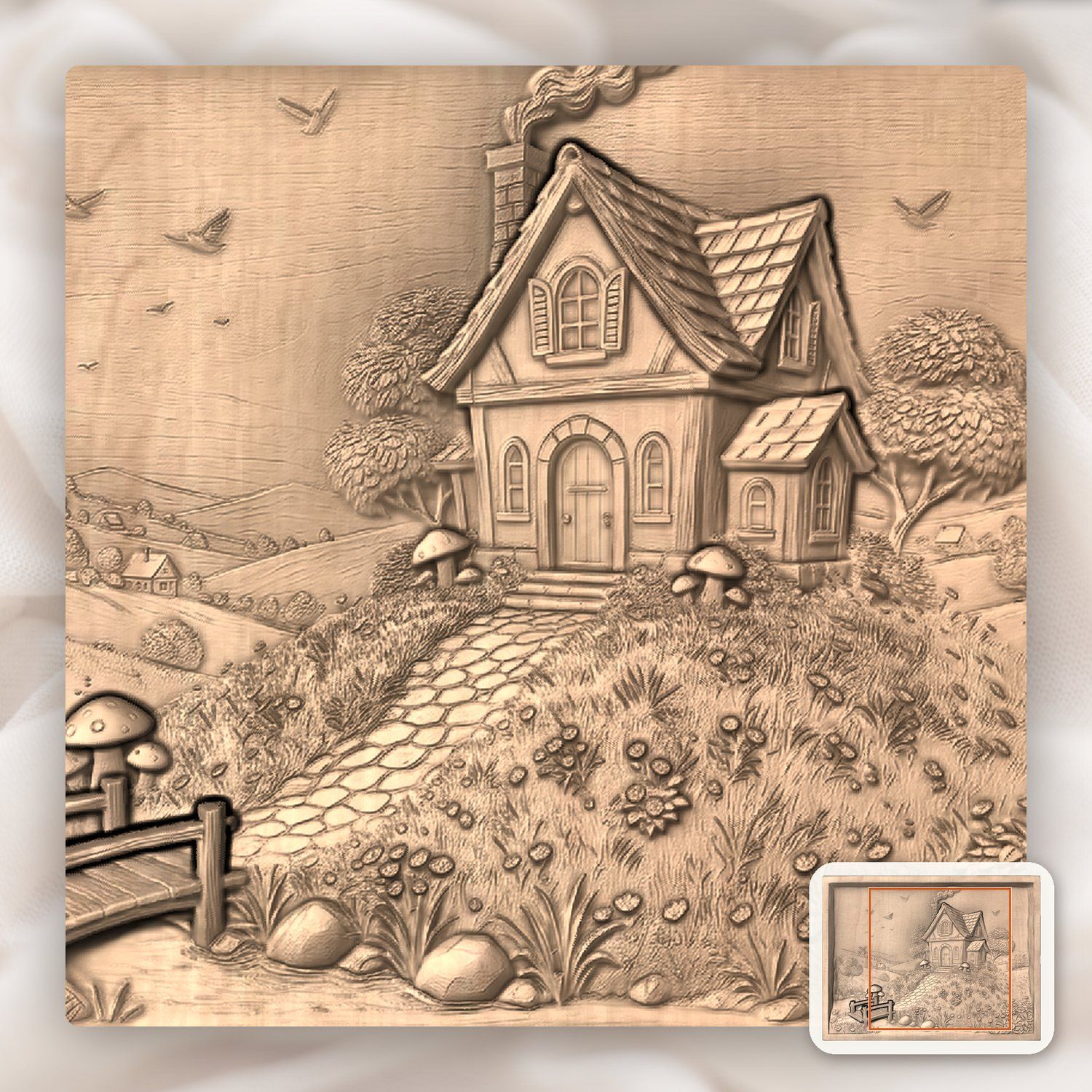 Whimsical Fairytale Cottage Forest Scene CNC Relief STL bas-relief STL — view 7