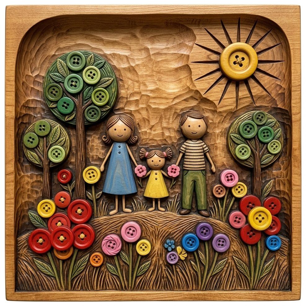 Whimsical Family Button Garden CNC Relief STL bas-relief STL — view 4