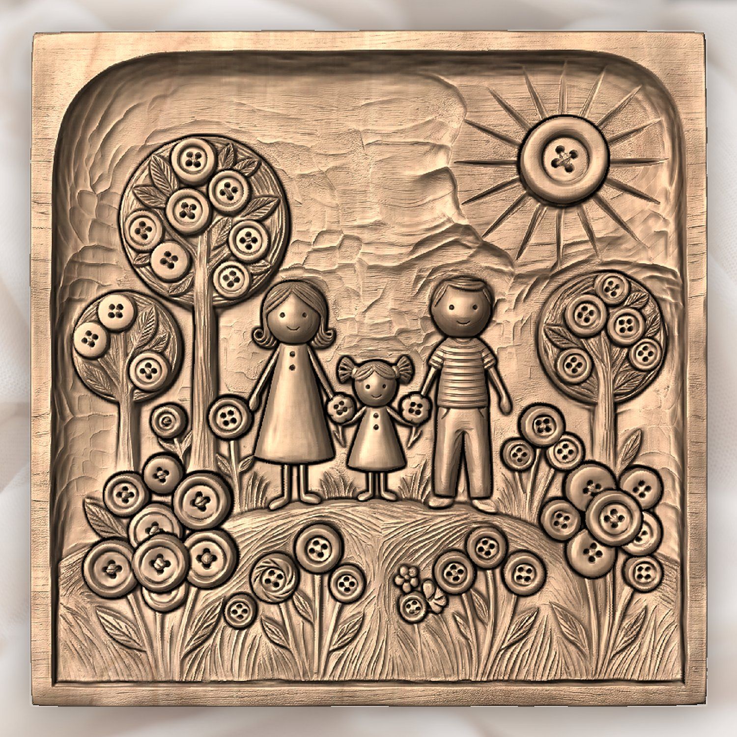 Whimsical Family Button Garden CNC Relief STL bas-relief STL — view 5
