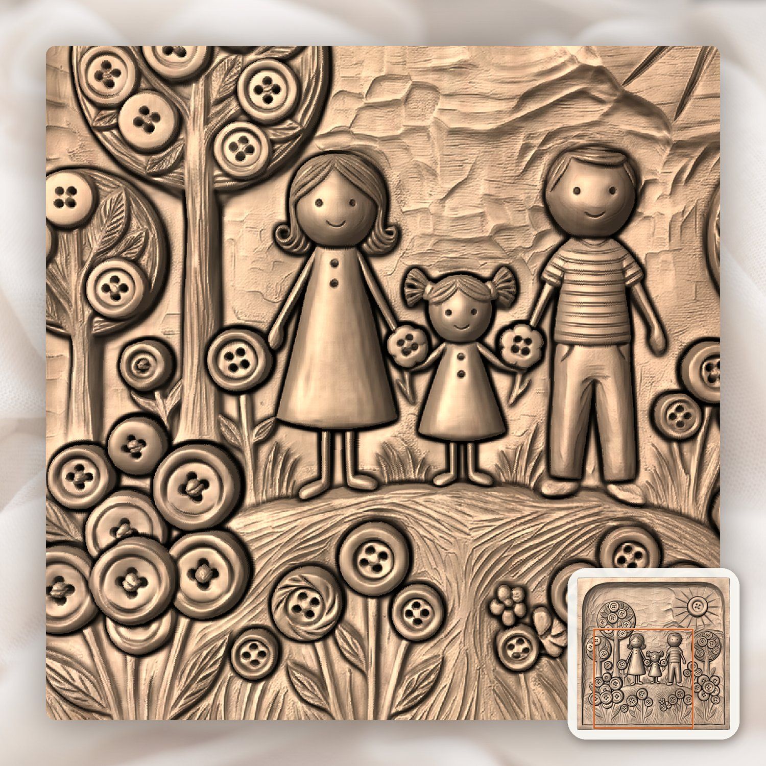 Whimsical Family Button Garden CNC Relief STL bas-relief STL — view 7