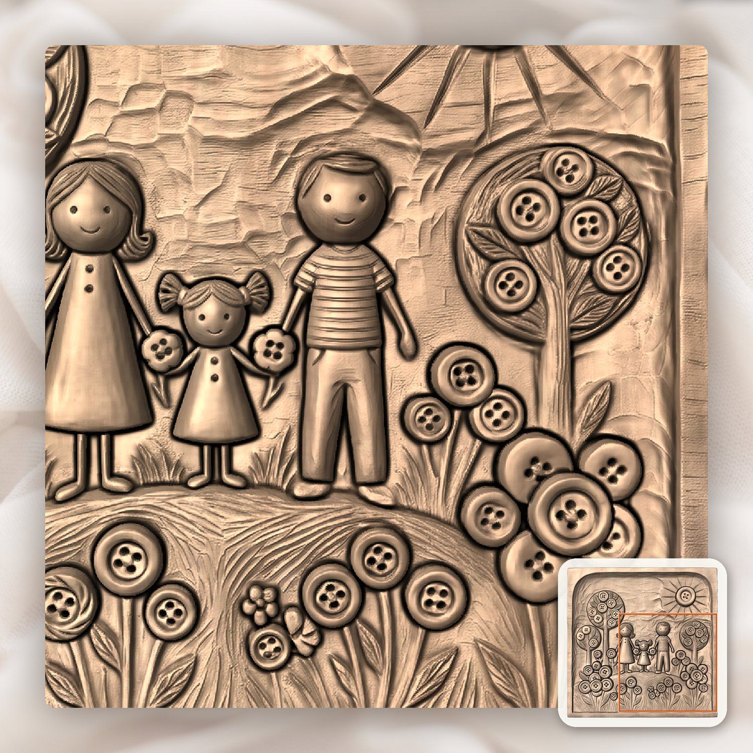 Whimsical Family Button Garden CNC Relief STL bas-relief STL — view 8
