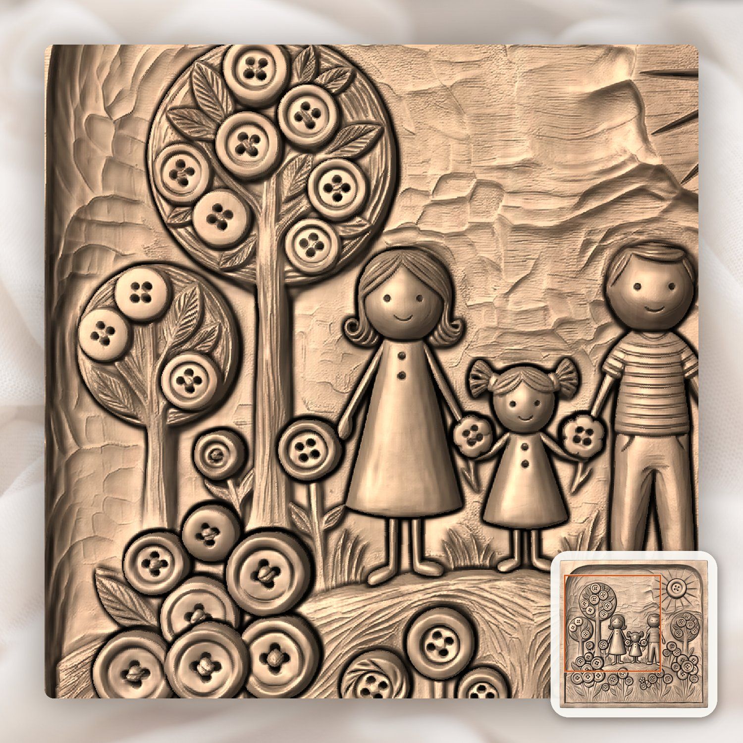Whimsical Family Button Garden CNC Relief STL bas-relief STL — view 9