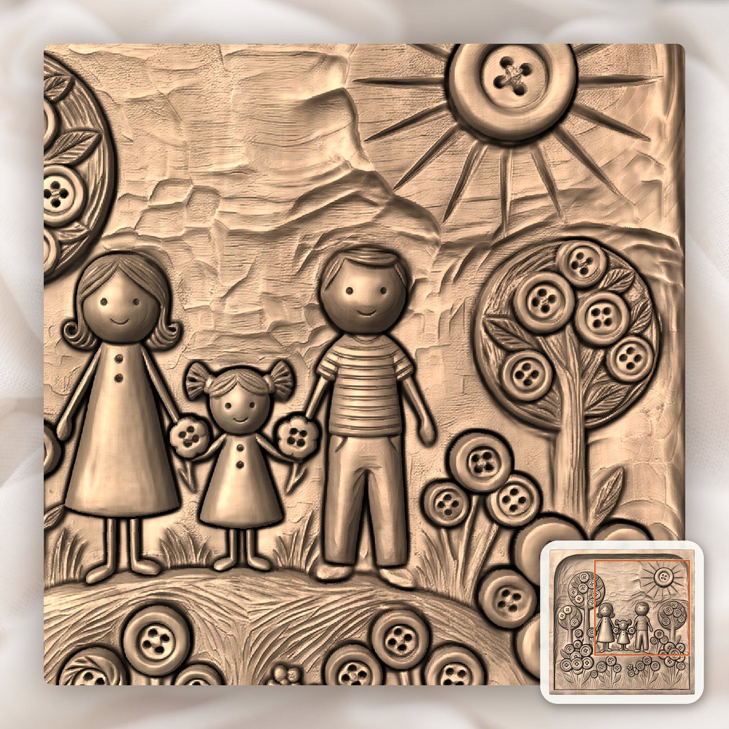 Whimsical Family Button Garden CNC Relief STL bas-relief STL — view 10