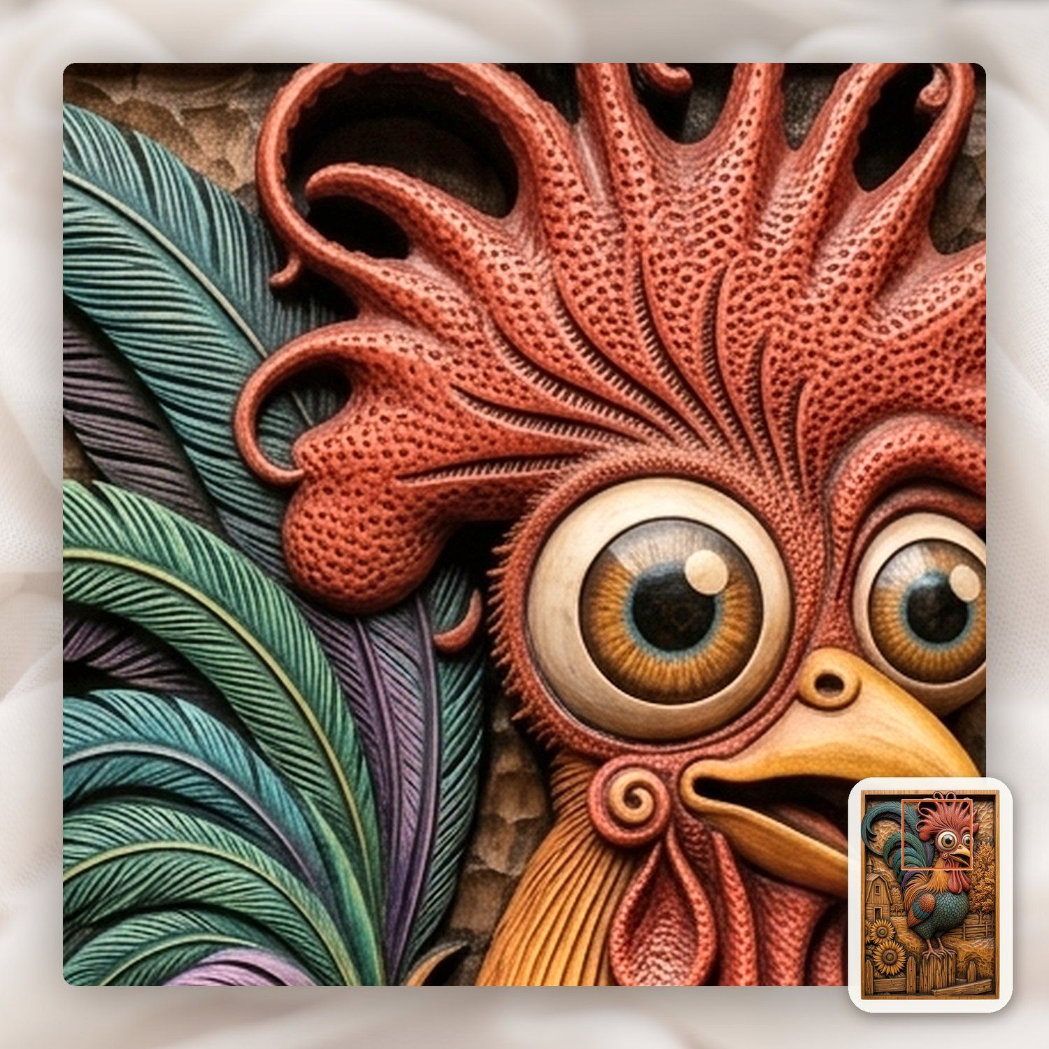 Whimsical Farm Rooster Fence Scene CNC Relief STL bas-relief STL — view 12