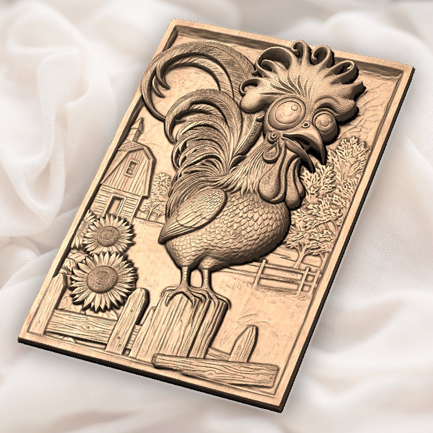 Whimsical Farm Rooster Fence Scene CNC Relief STL bas-relief STL — view 6