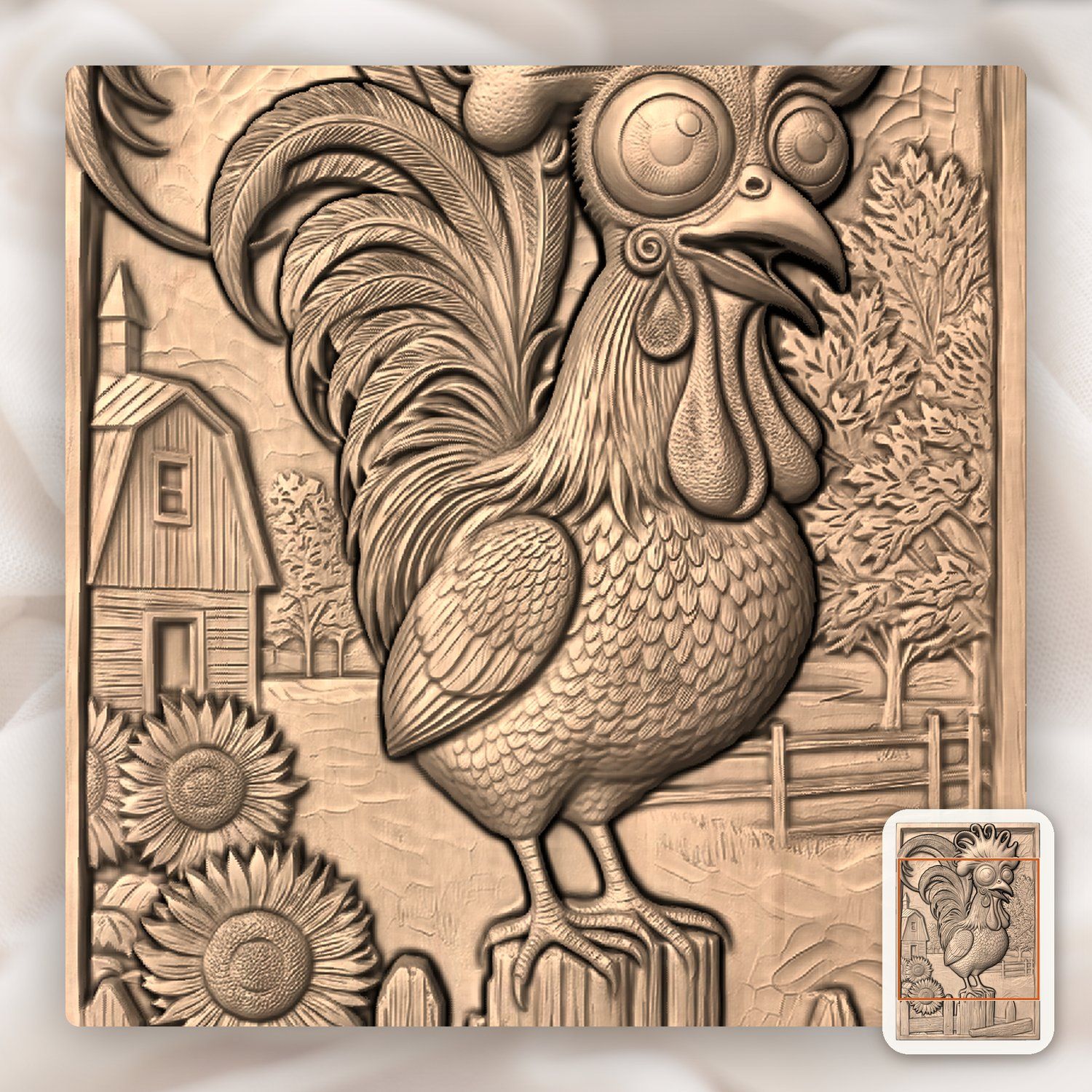Whimsical Farm Rooster Fence Scene CNC Relief STL bas-relief STL — view 7