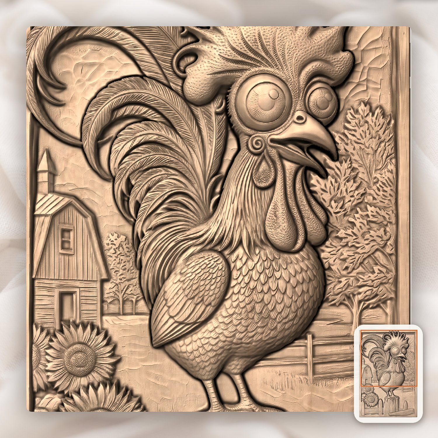 Whimsical Farm Rooster Fence Scene CNC Relief STL bas-relief STL — view 8
