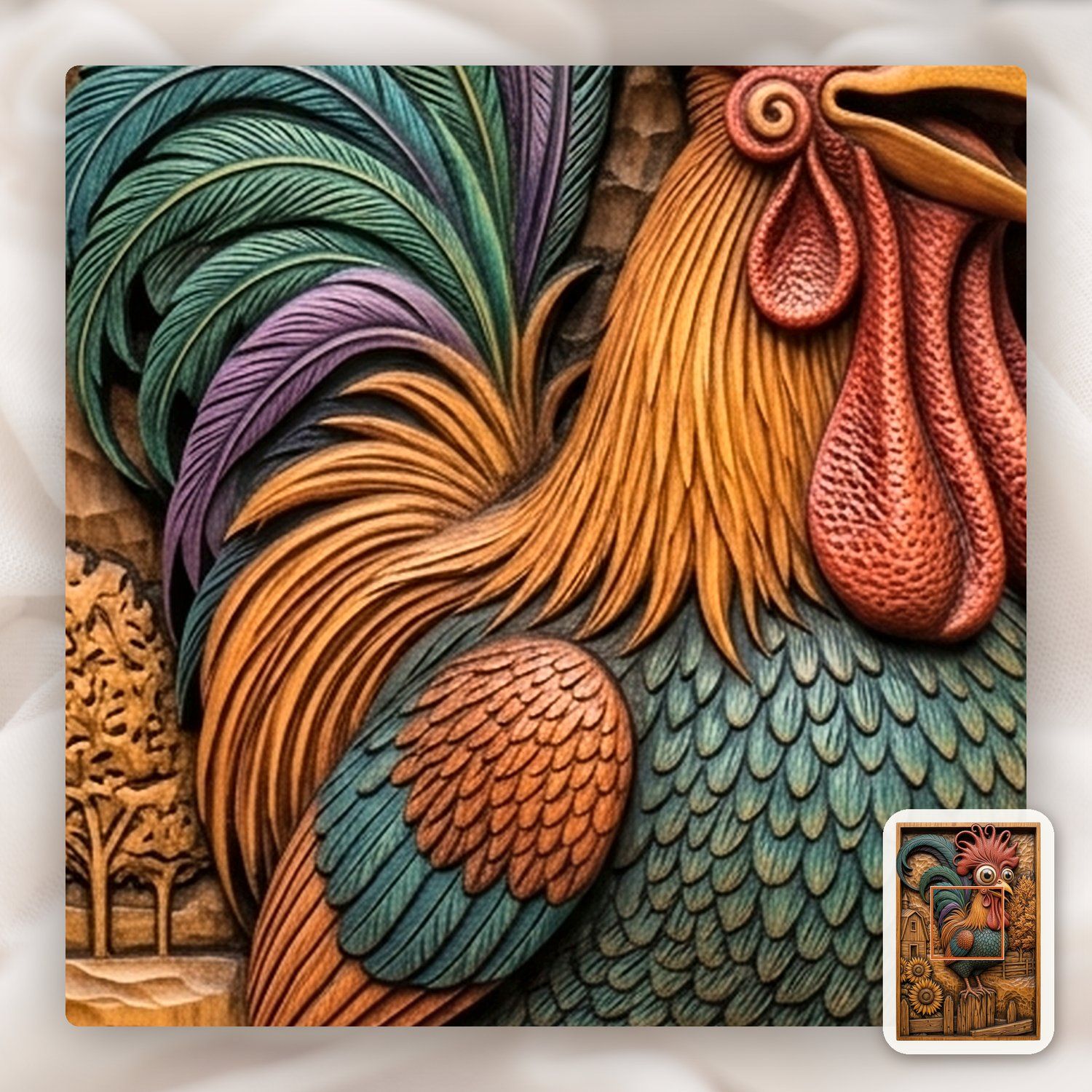 Whimsical Farm Rooster Fence Scene CNC Relief STL bas-relief STL — view 11