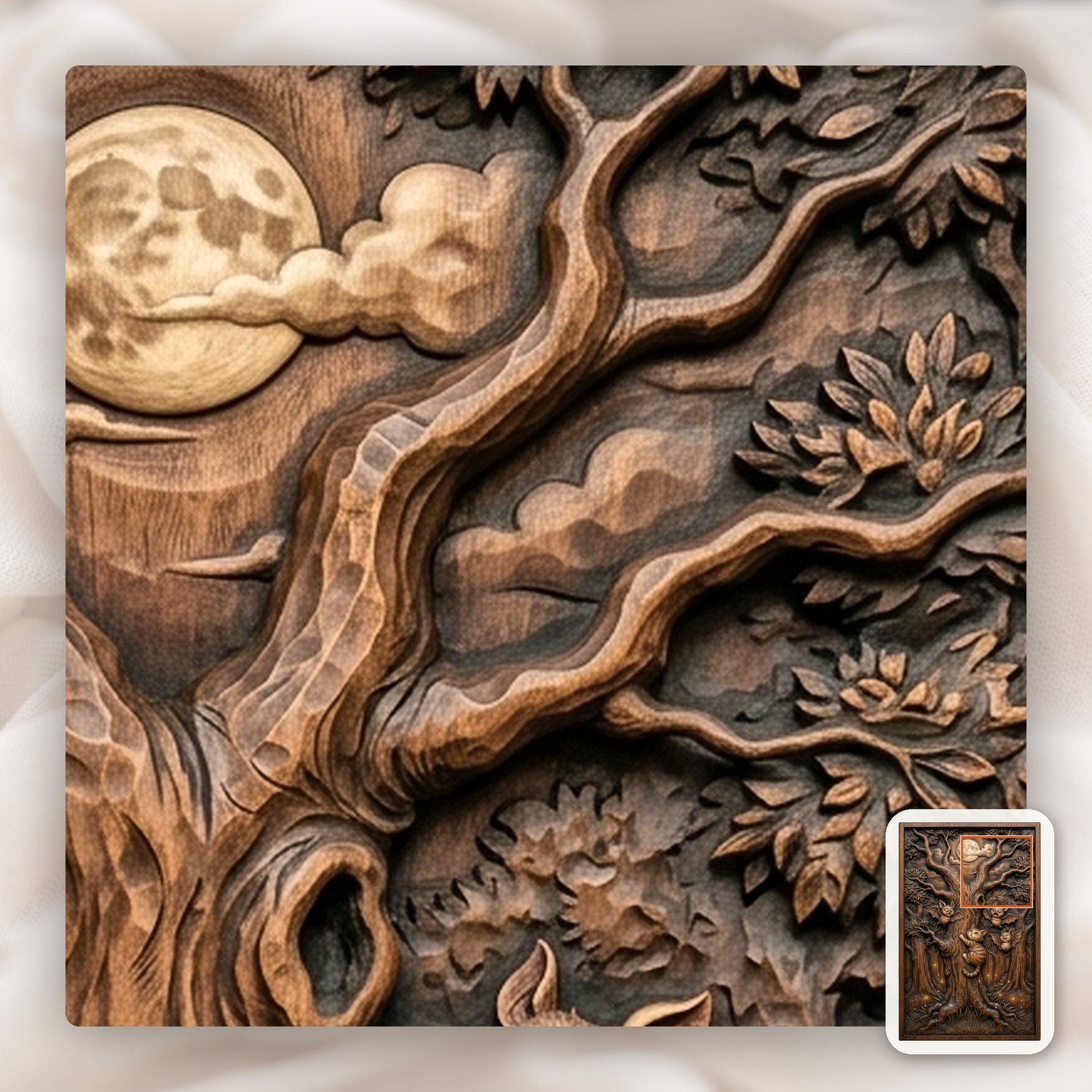 Whimsical Kitten and Bats Forest Moon CNC Relief STL bas-relief STL — view 12