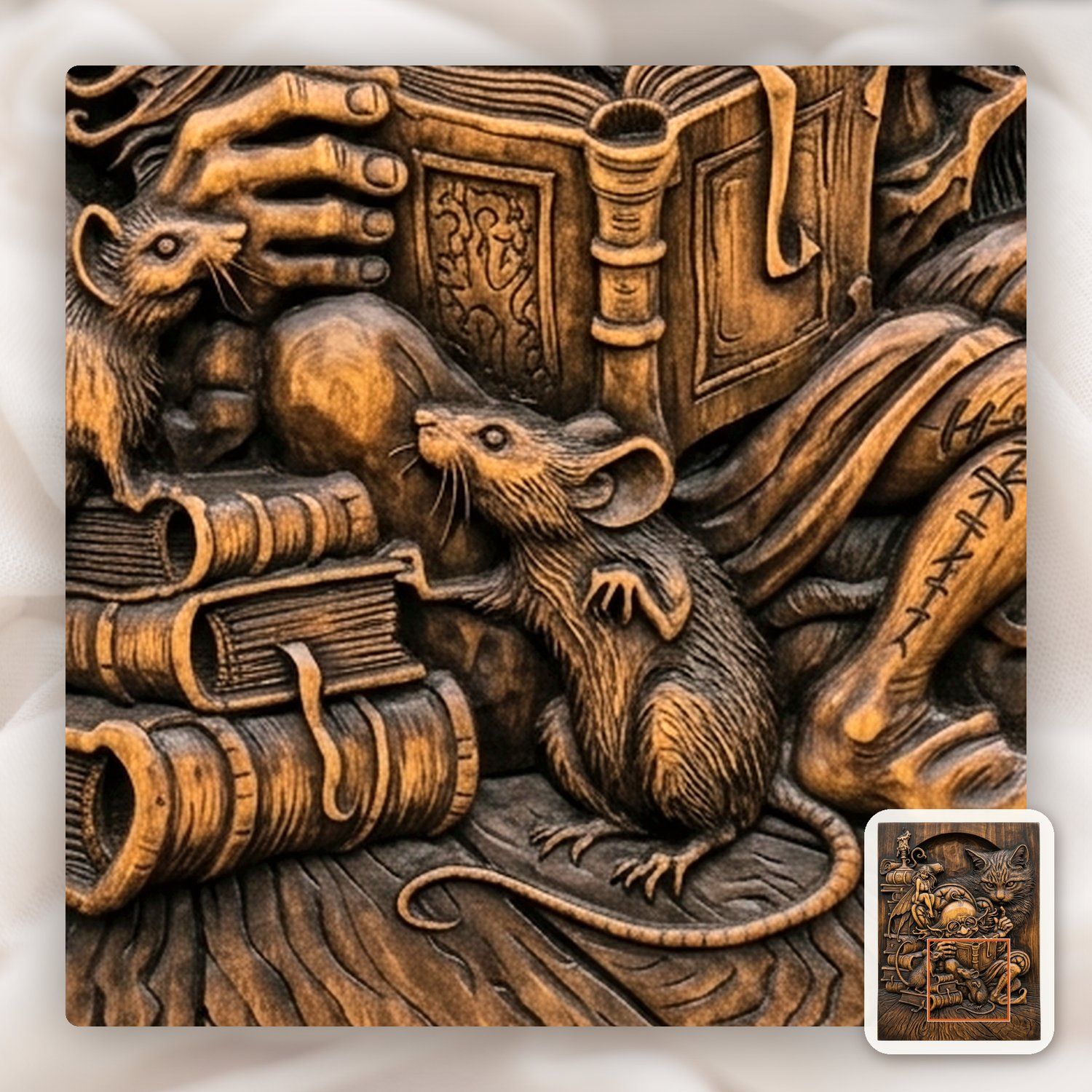 Whimsical Library Wizard and Cat CNC Relief STL bas-relief STL — view 11