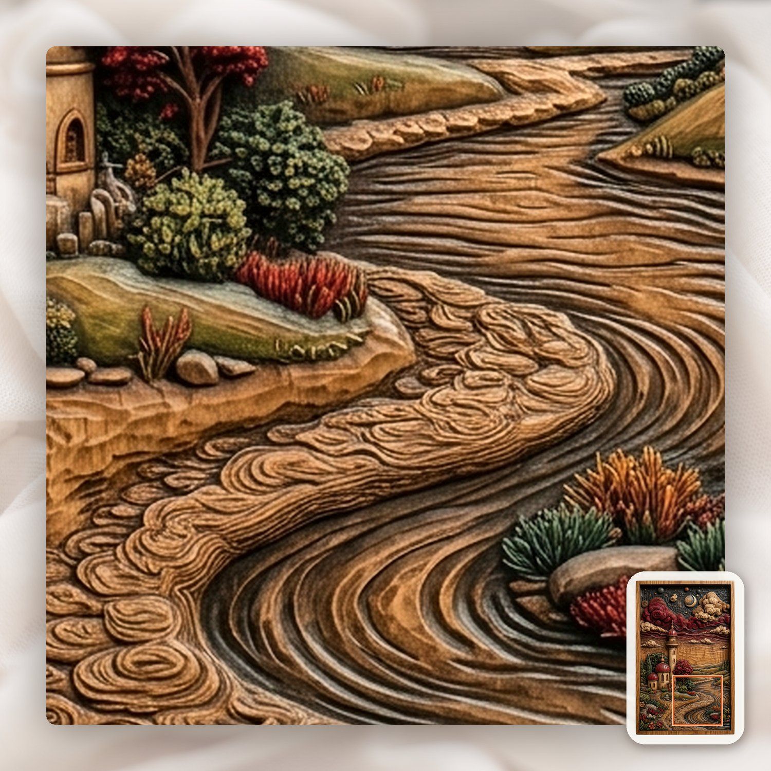 Whimsical Lighthouse Night River Scene CNC Relief STL bas-relief STL — view 11