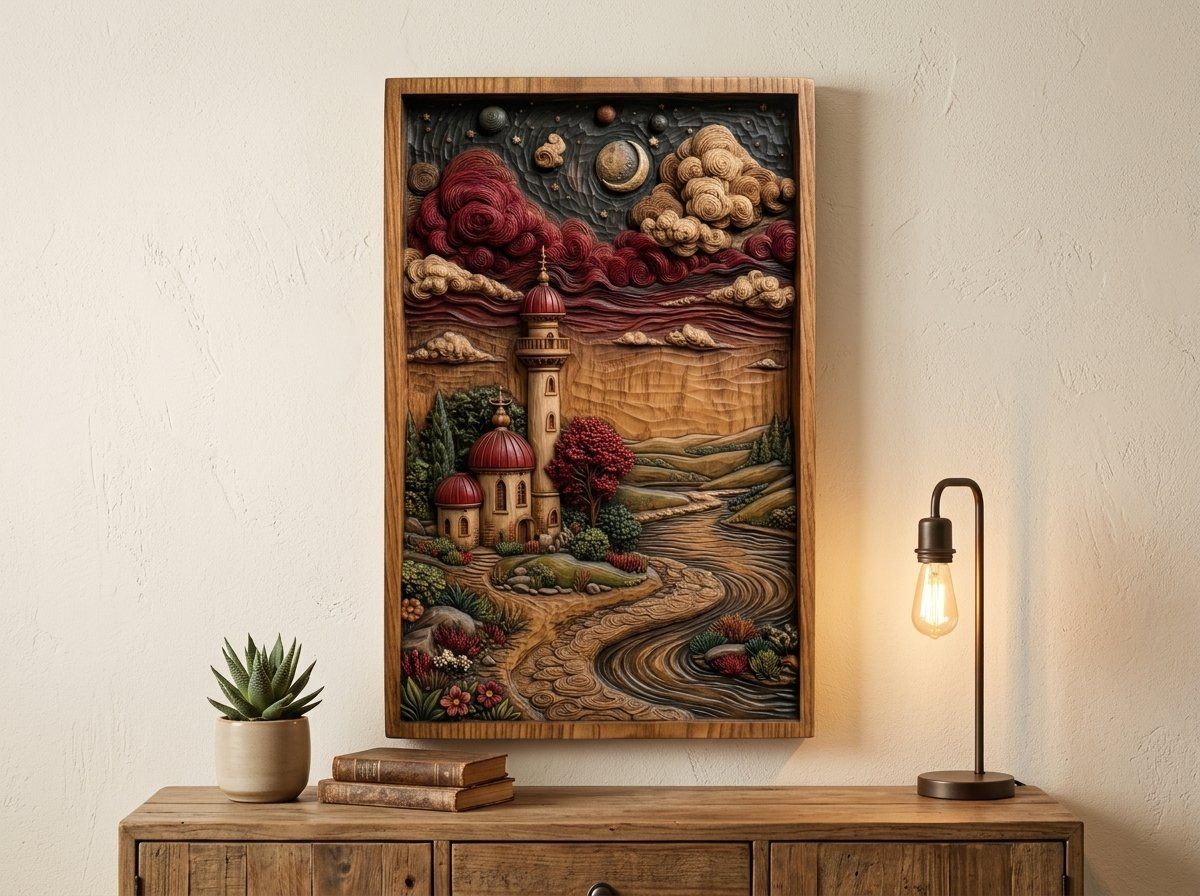 Whimsical Lighthouse Night River Scene CNC Relief STL bas-relief STL — view 12