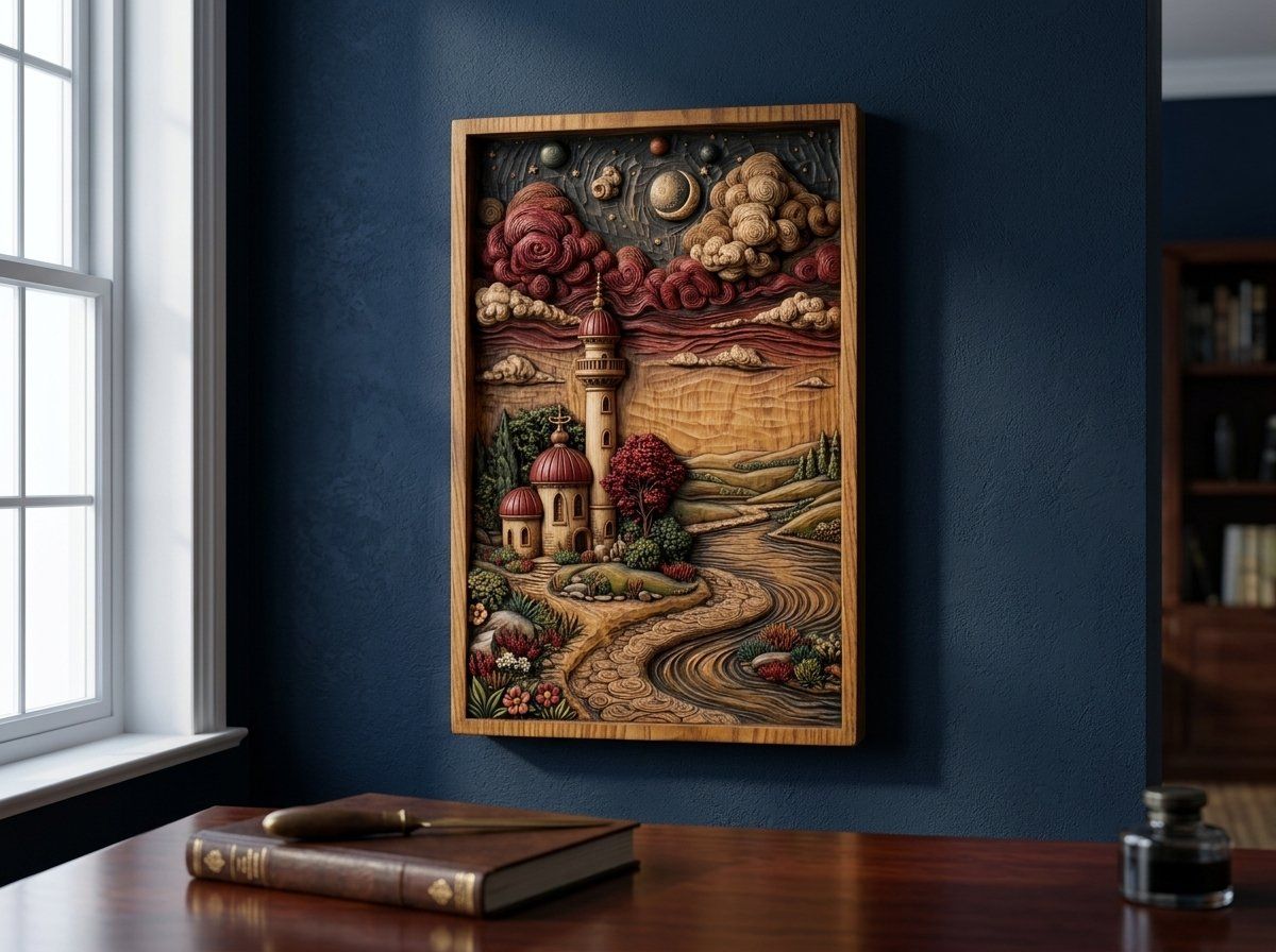 Whimsical Lighthouse Night River Scene CNC Relief STL bas-relief STL — view 14