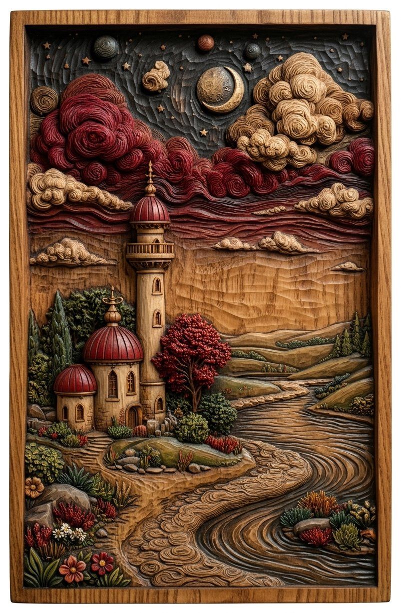 Whimsical Lighthouse Night River Scene CNC Relief STL bas-relief STL — view 13