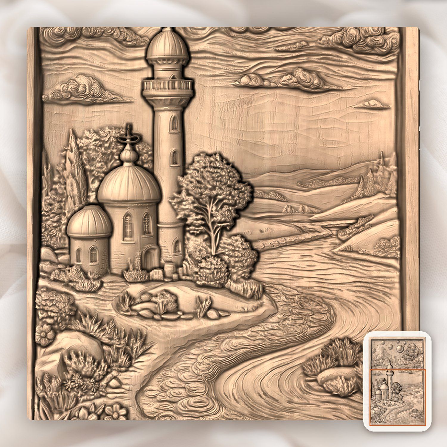Whimsical Lighthouse Night River Scene CNC Relief STL bas-relief STL — view 8