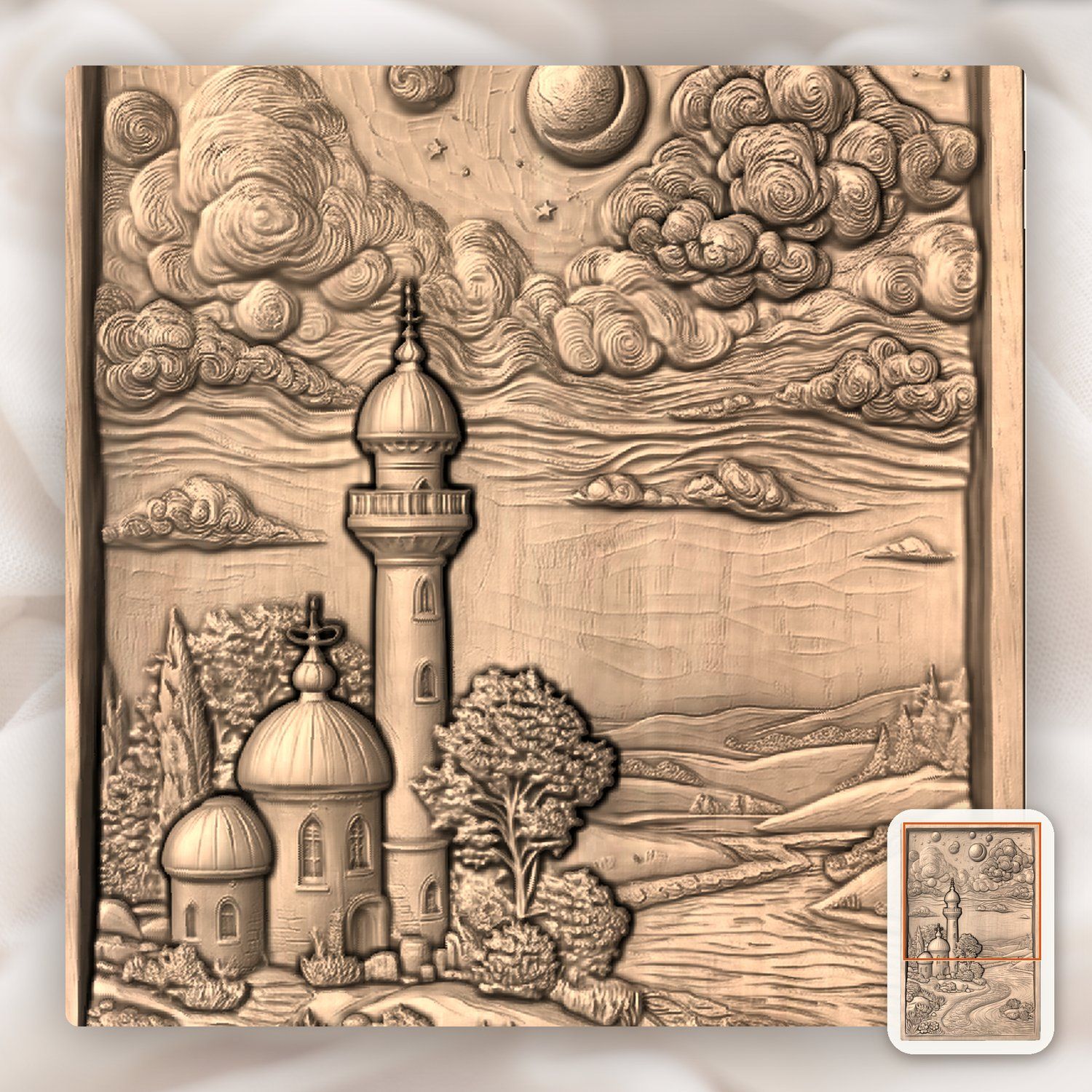 Whimsical Lighthouse Night River Scene CNC Relief STL bas-relief STL — view 9