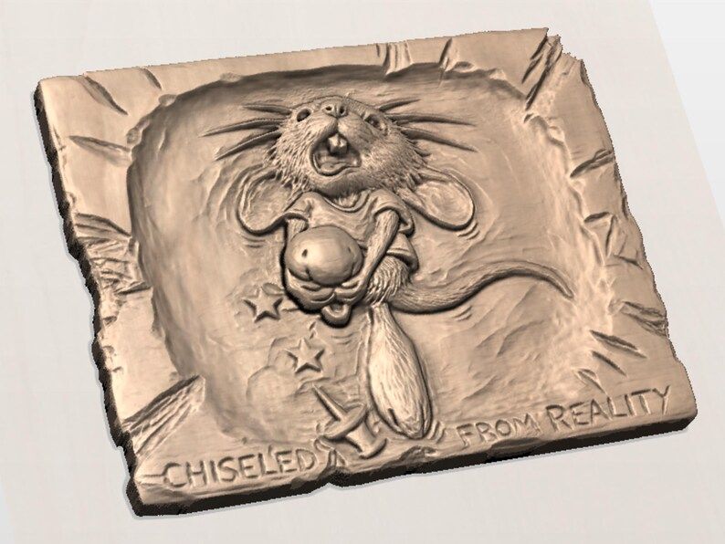 Wild-Eyed Mouse Bursting From Wood Bas-Relief STL Plaque bas-relief STL — view 2