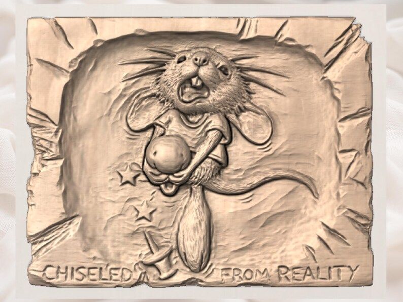 Wild-Eyed Mouse Bursting From Wood Bas-Relief STL Plaque bas-relief STL — view 3