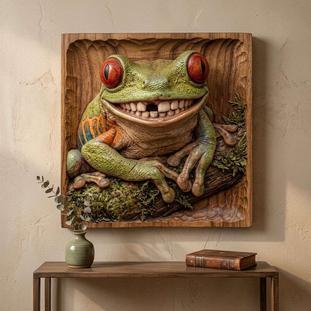 Whimsical Toothy Tree Frog CNC Relief STL bas-relief STL — view 6
