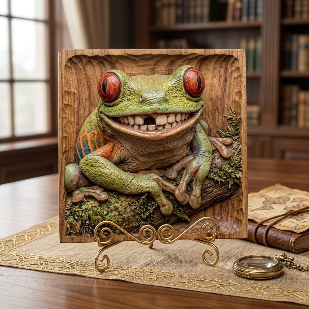 Whimsical Toothy Tree Frog CNC Relief STL bas-relief STL — view 7