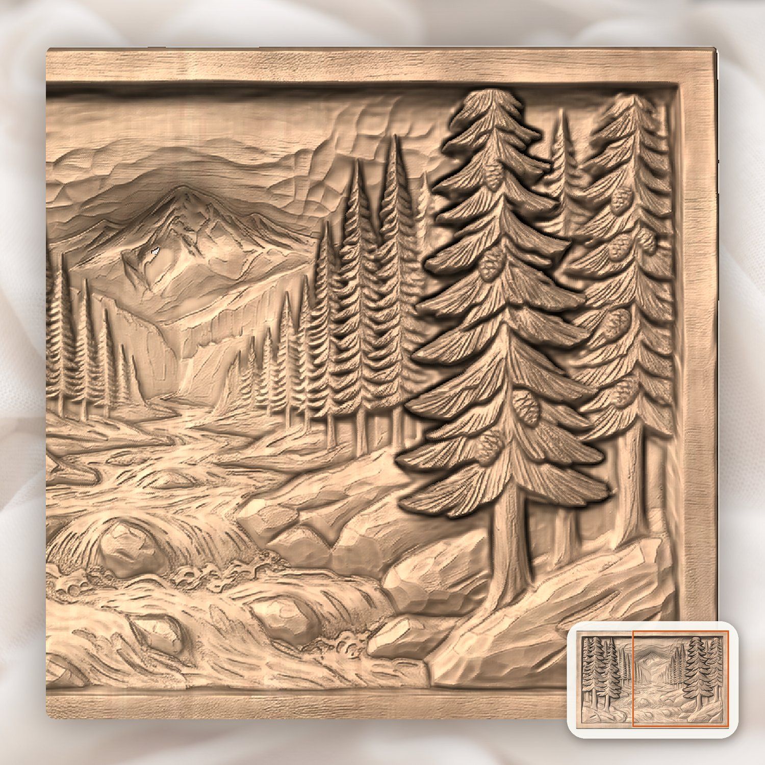 White Water Mountain River CNC Relief STL bas-relief STL — view 6