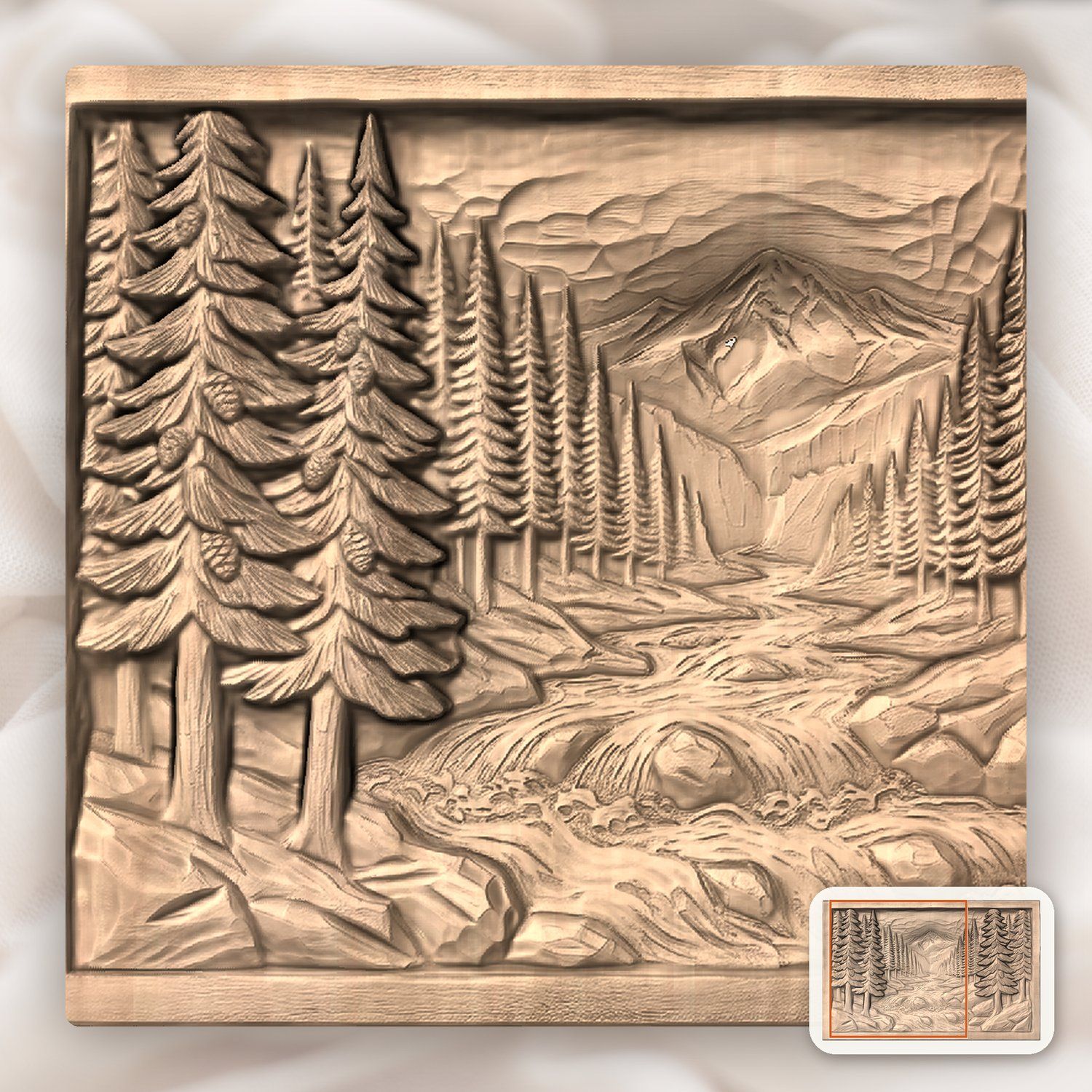 White Water Mountain River CNC Relief STL bas-relief STL — view 9