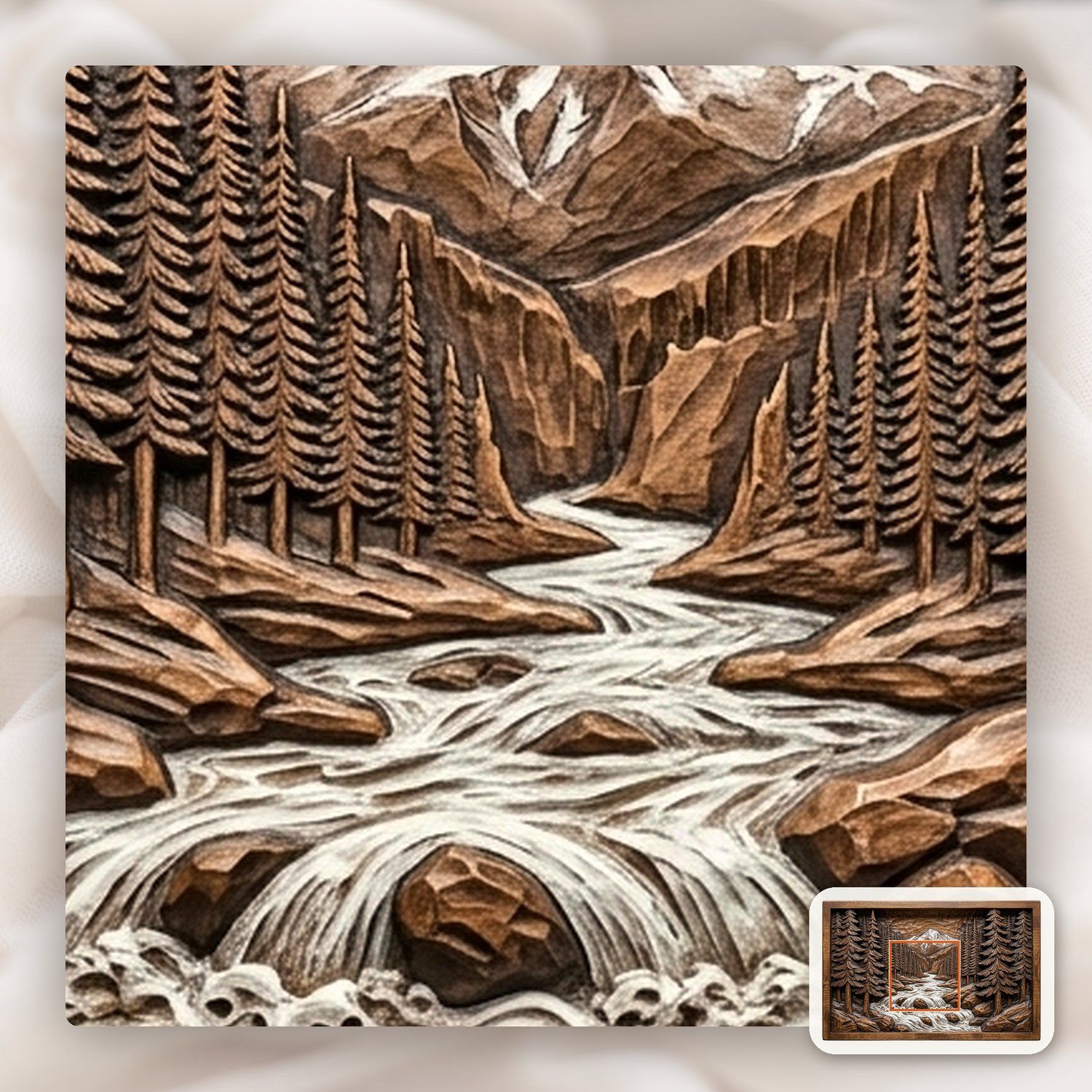 White Water Mountain River CNC Relief STL bas-relief STL — view 10