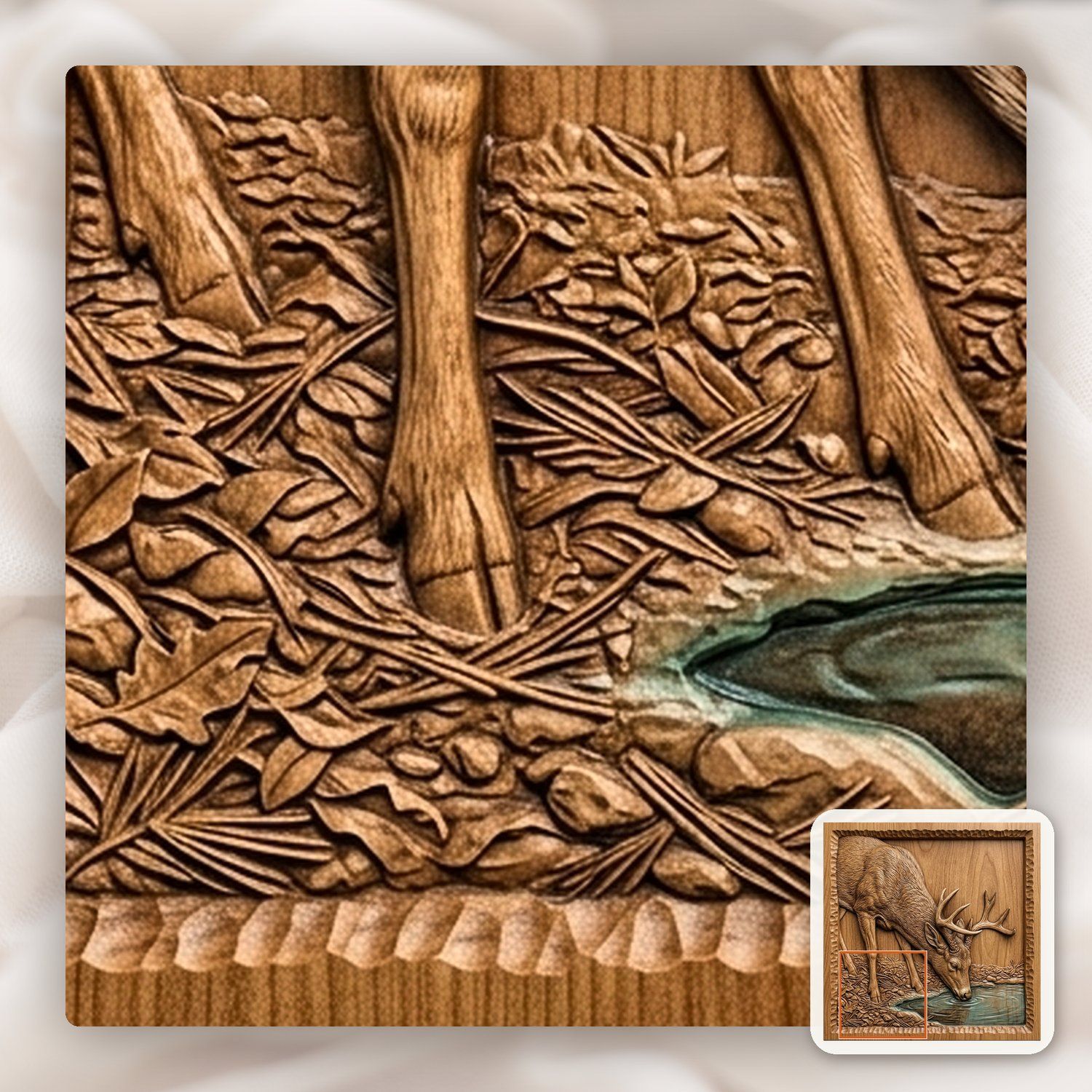 Whitetail Buck Drinking at Pond CNC Relief STL bas-relief STL — view 11