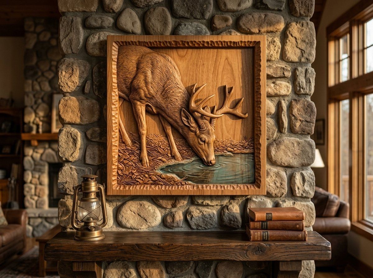 Whitetail Buck Drinking at Pond CNC Relief STL bas-relief STL — view 12