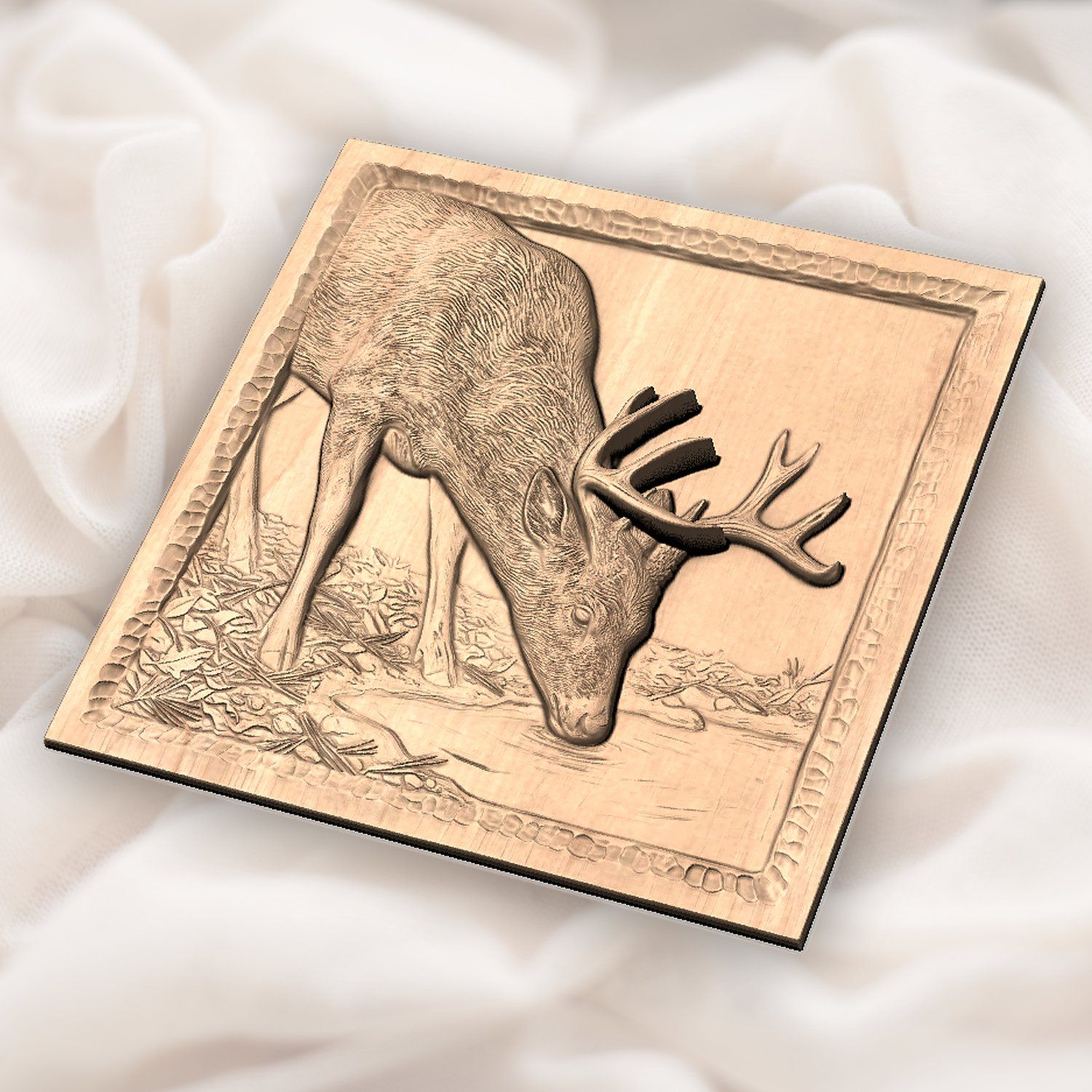 Whitetail Buck Drinking at Pond CNC Relief STL bas-relief STL — view 5