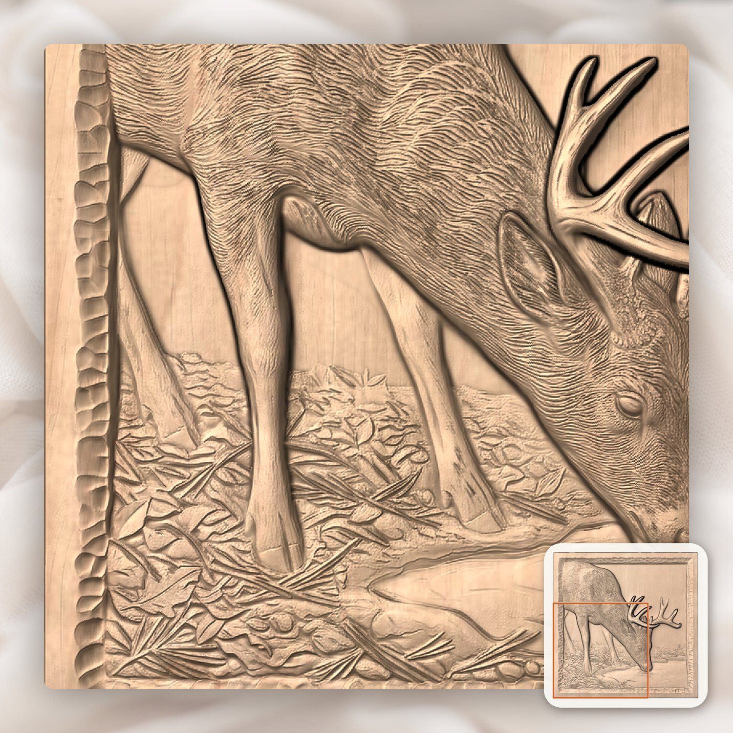 Whitetail Buck Drinking at Pond CNC Relief STL bas-relief STL — view 7