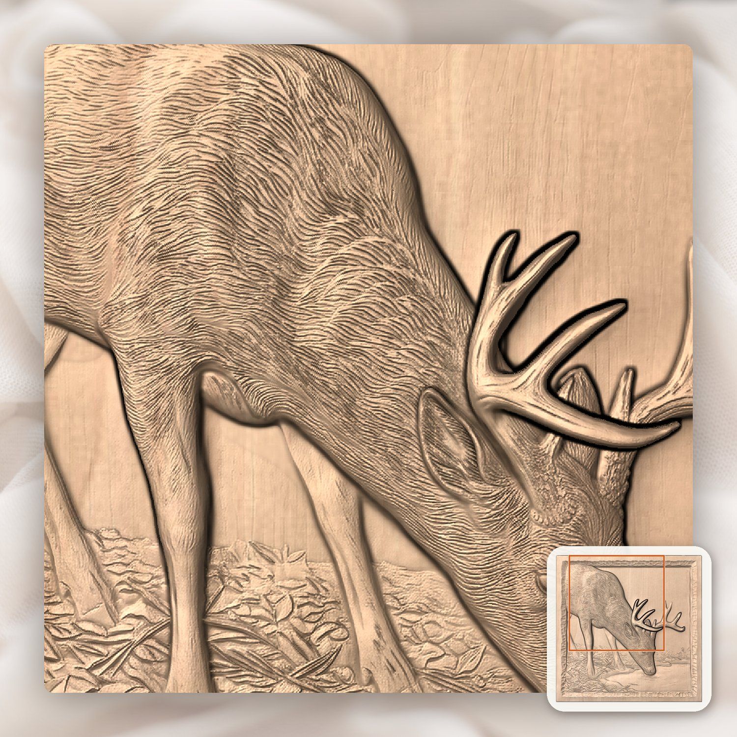 Whitetail Buck Drinking at Pond CNC Relief STL bas-relief STL — view 8