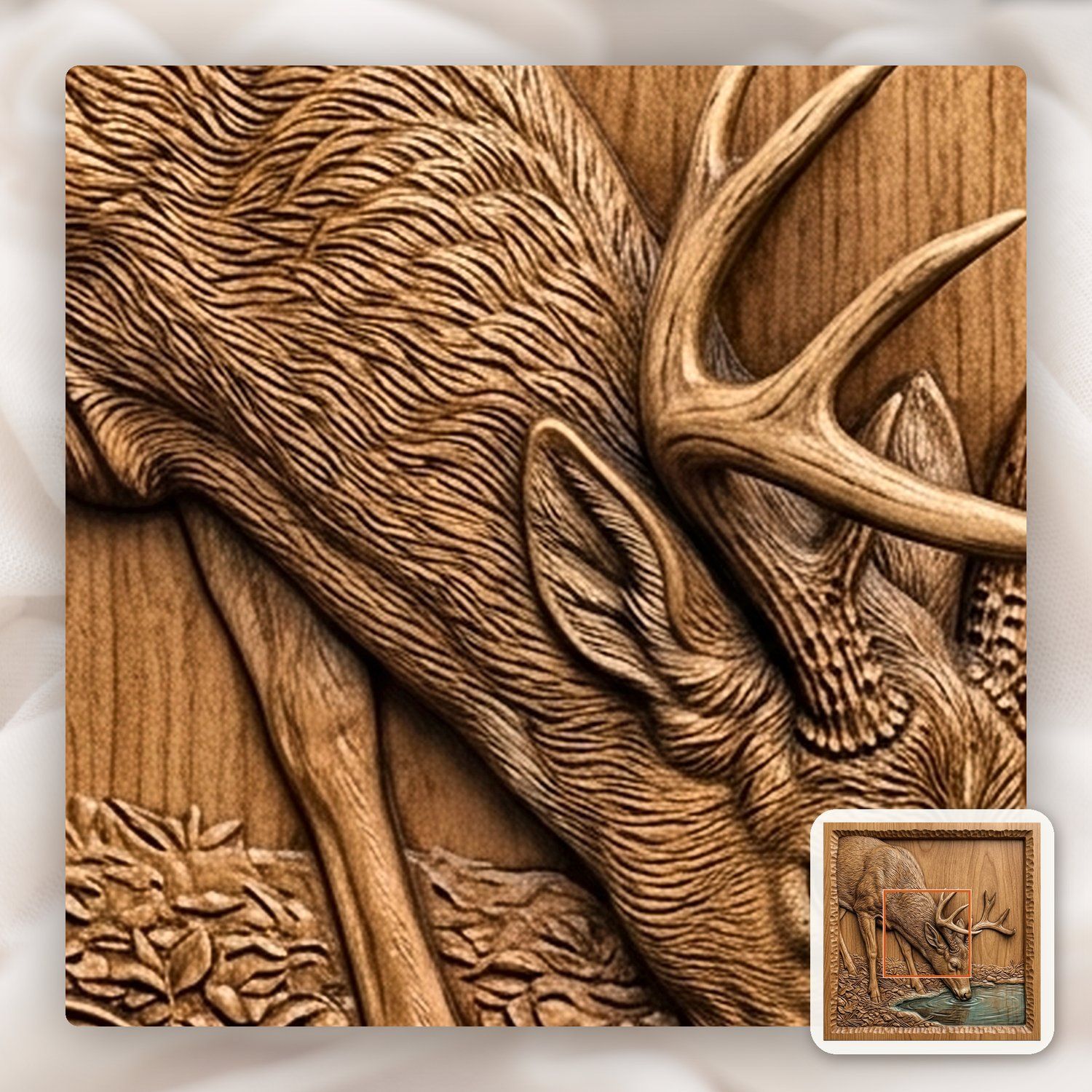 Whitetail Buck Drinking at Pond CNC Relief STL bas-relief STL — view 10