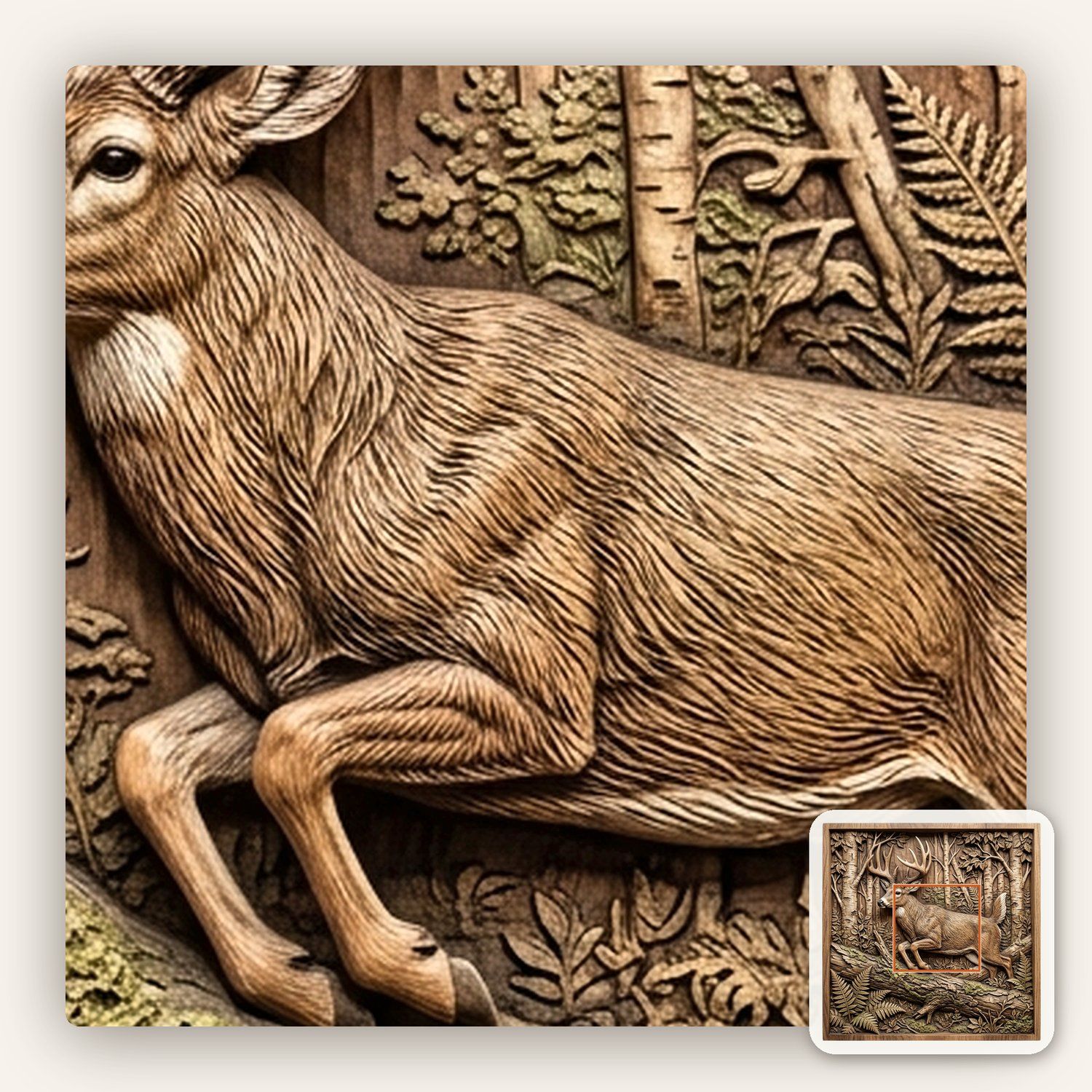 Whitetail Buck Forest Scene CNC Relief STL bas-relief STL — view 13