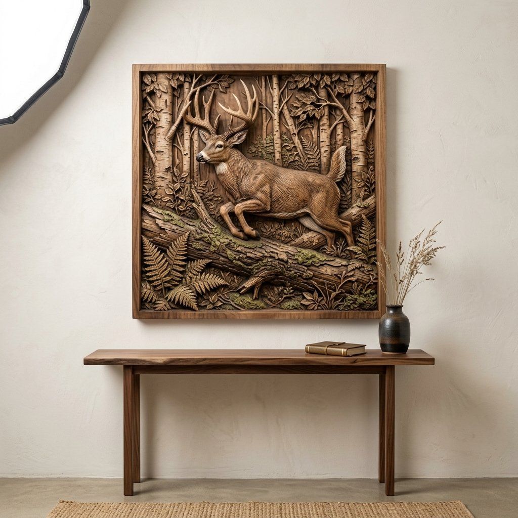 Whitetail Buck Forest Scene CNC Relief STL bas-relief STL — view 14