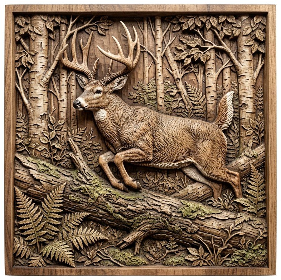 Whitetail Buck Forest Scene CNC Relief STL bas-relief STL — view 11