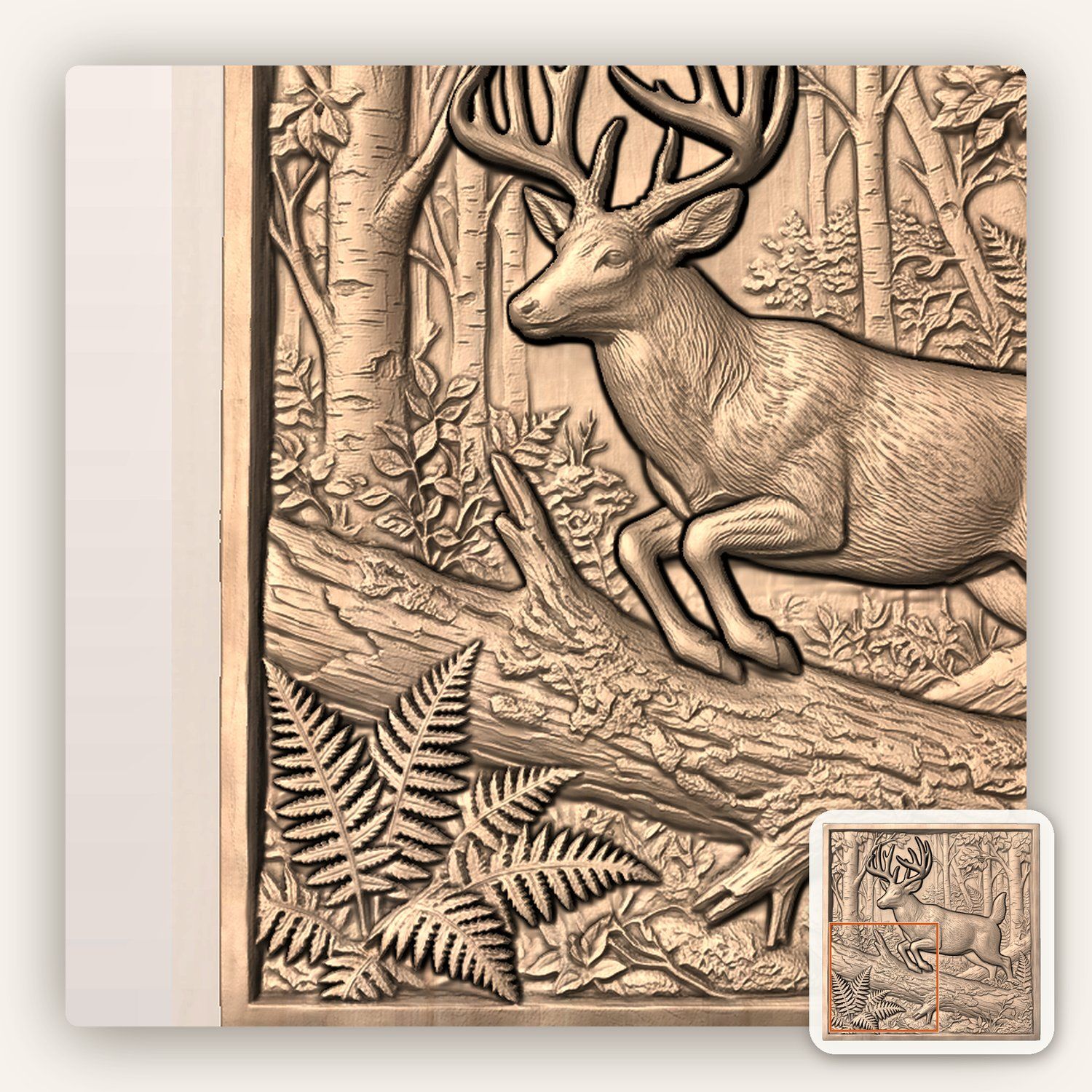 Whitetail Buck Forest Scene CNC Relief STL bas-relief STL — view 6