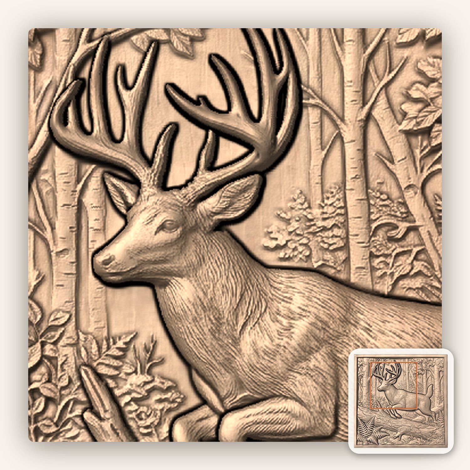 Whitetail Buck Forest Scene CNC Relief STL bas-relief STL — view 8