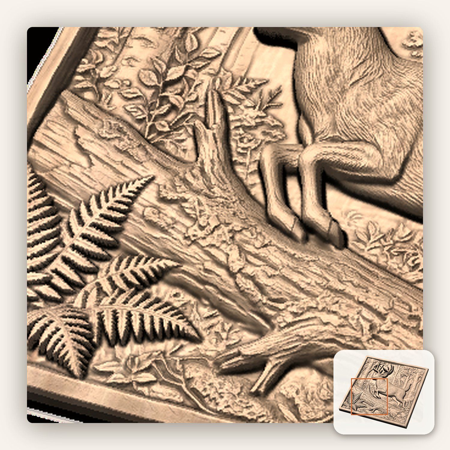 Whitetail Buck Forest Scene CNC Relief STL bas-relief STL — view 9