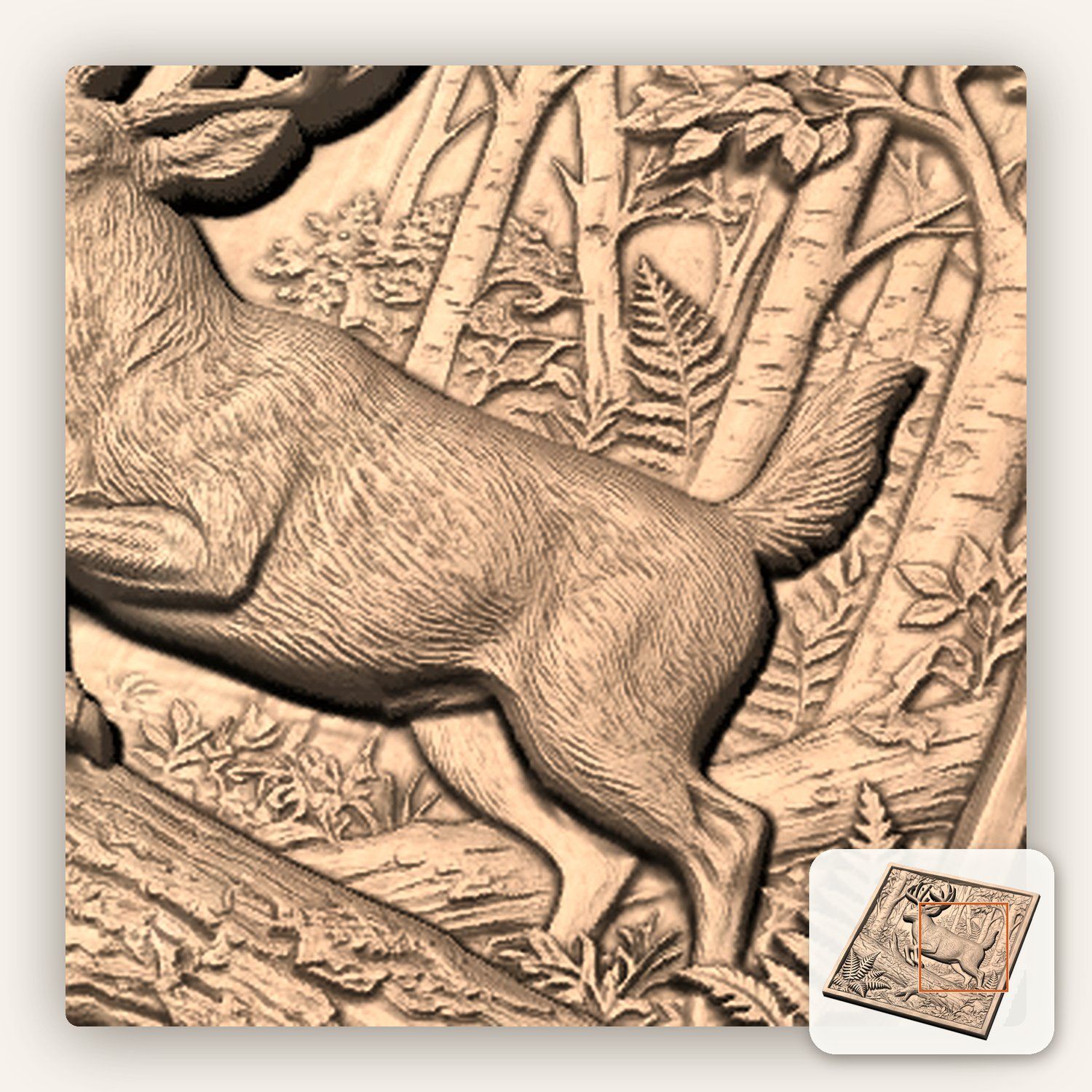 Whitetail Buck Forest Scene CNC Relief STL bas-relief STL — view 10