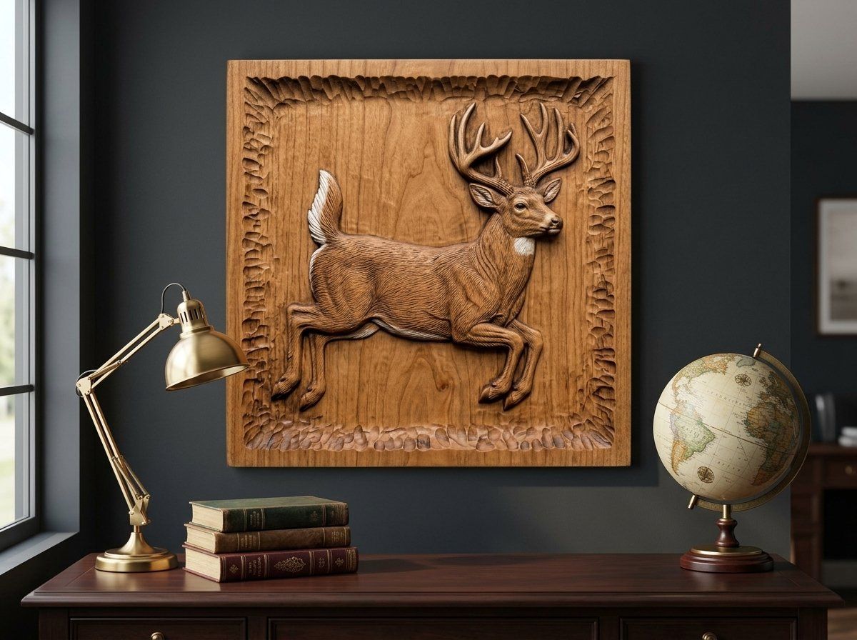 Whitetail Buck Mid-Leap CNC Relief STL bas-relief STL — view 13