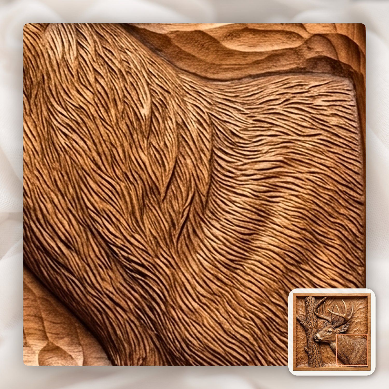 Whitetail Buck Rubbing Antlers on Tree CNC Relief STL bas-relief STL — view 11